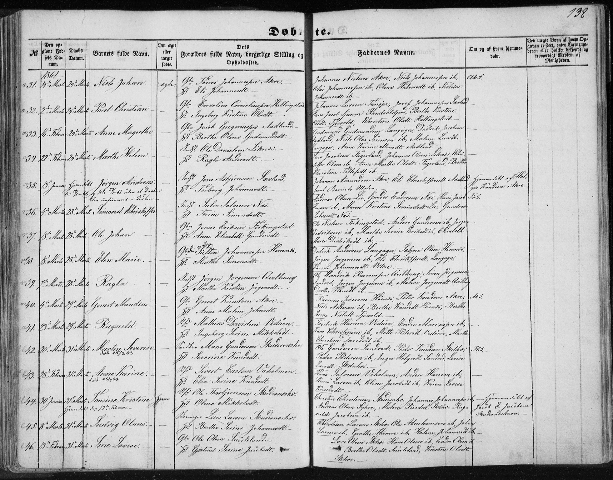 Skudenes sokneprestkontor, SAST/A -101849/H/Ha/Haa/L0004: Parish register (official) no. A 3.1, 1847-1863, p. 138