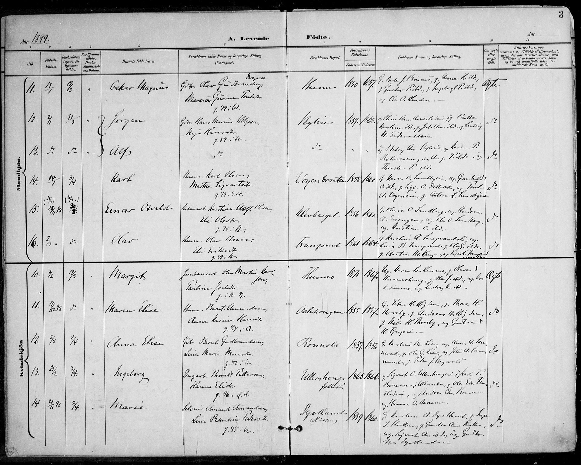 Nes prestekontor Kirkebøker, AV/SAO-A-10410/F/Fa/L0011: Parish register (official) no. I 11, 1899-1918, p. 3