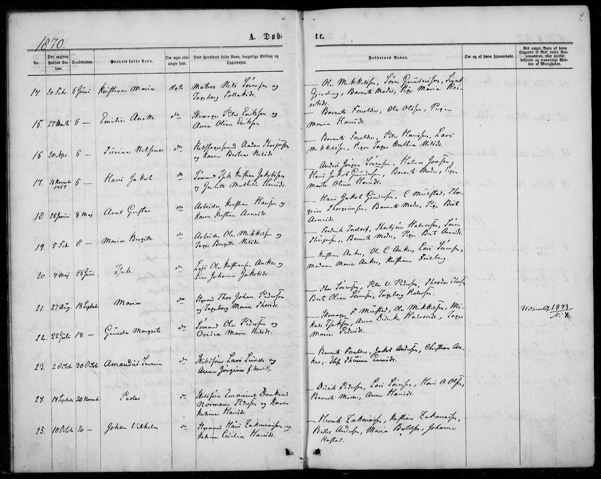 Langesund kirkebøker, SAKO/A-280/F/Fa/L0001: Parish register (official) no. 1, 1870-1877, p. 4