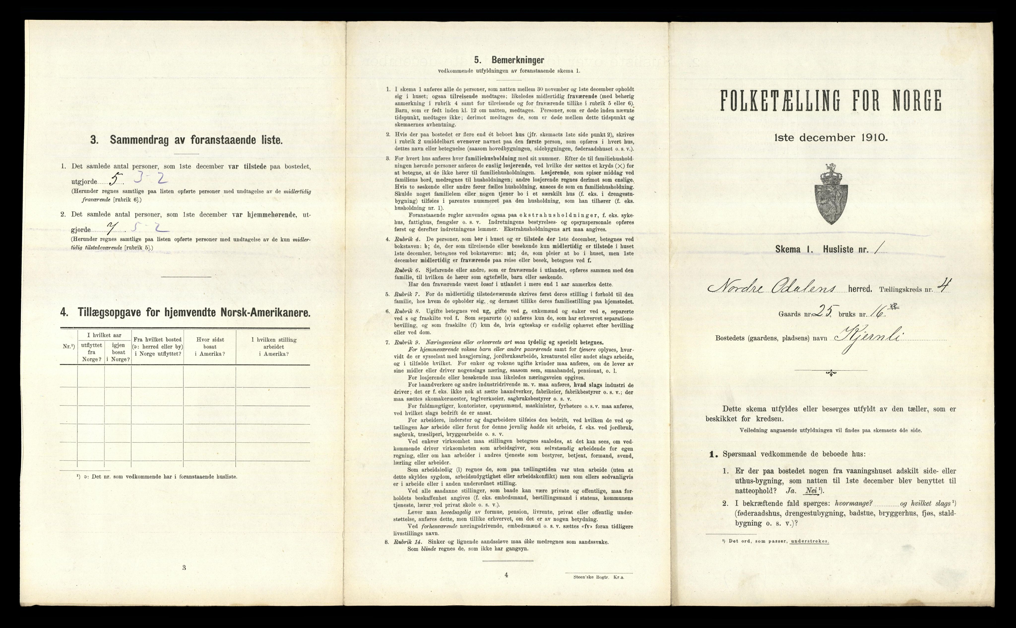 RA, 1910 census for Nord-Odal, 1910, p. 477