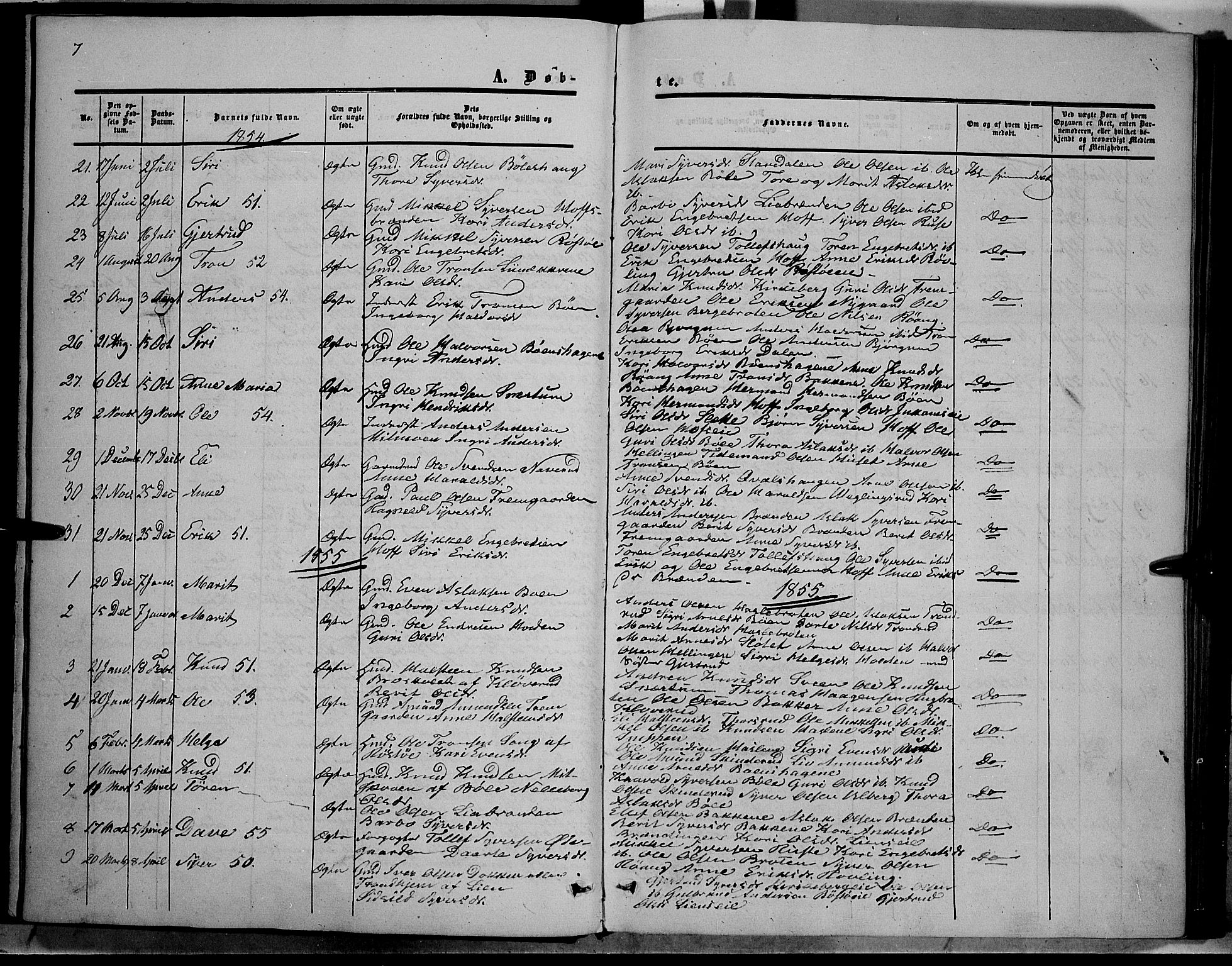 Sør-Aurdal prestekontor, SAH/PREST-128/H/Ha/Haa/L0006: Parish register (official) no. 6, 1849-1876, p. 7