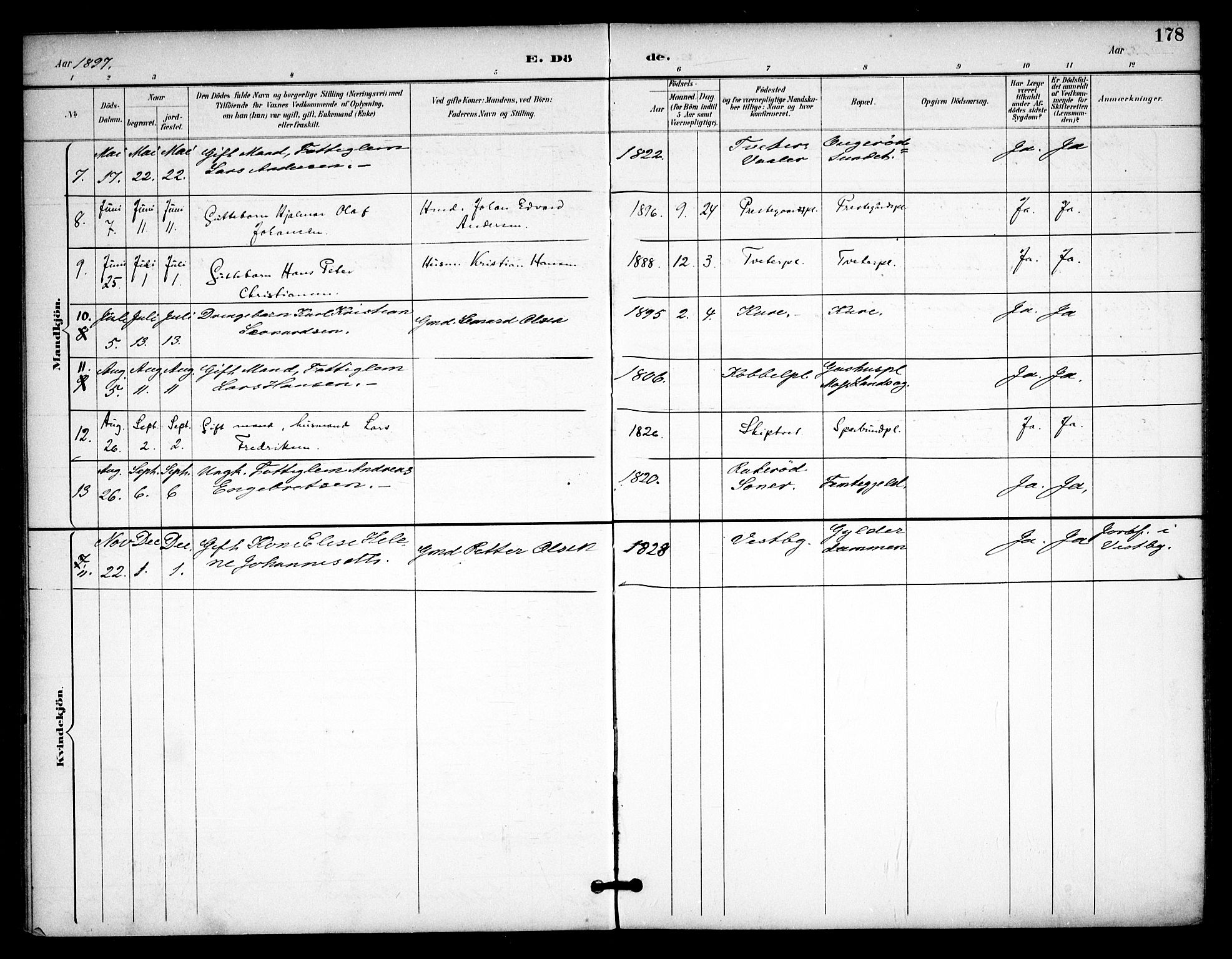 Våler prestekontor Kirkebøker, SAO/A-11083/F/Fa/L0011: Parish register (official) no. I 11, 1893-1909, p. 178