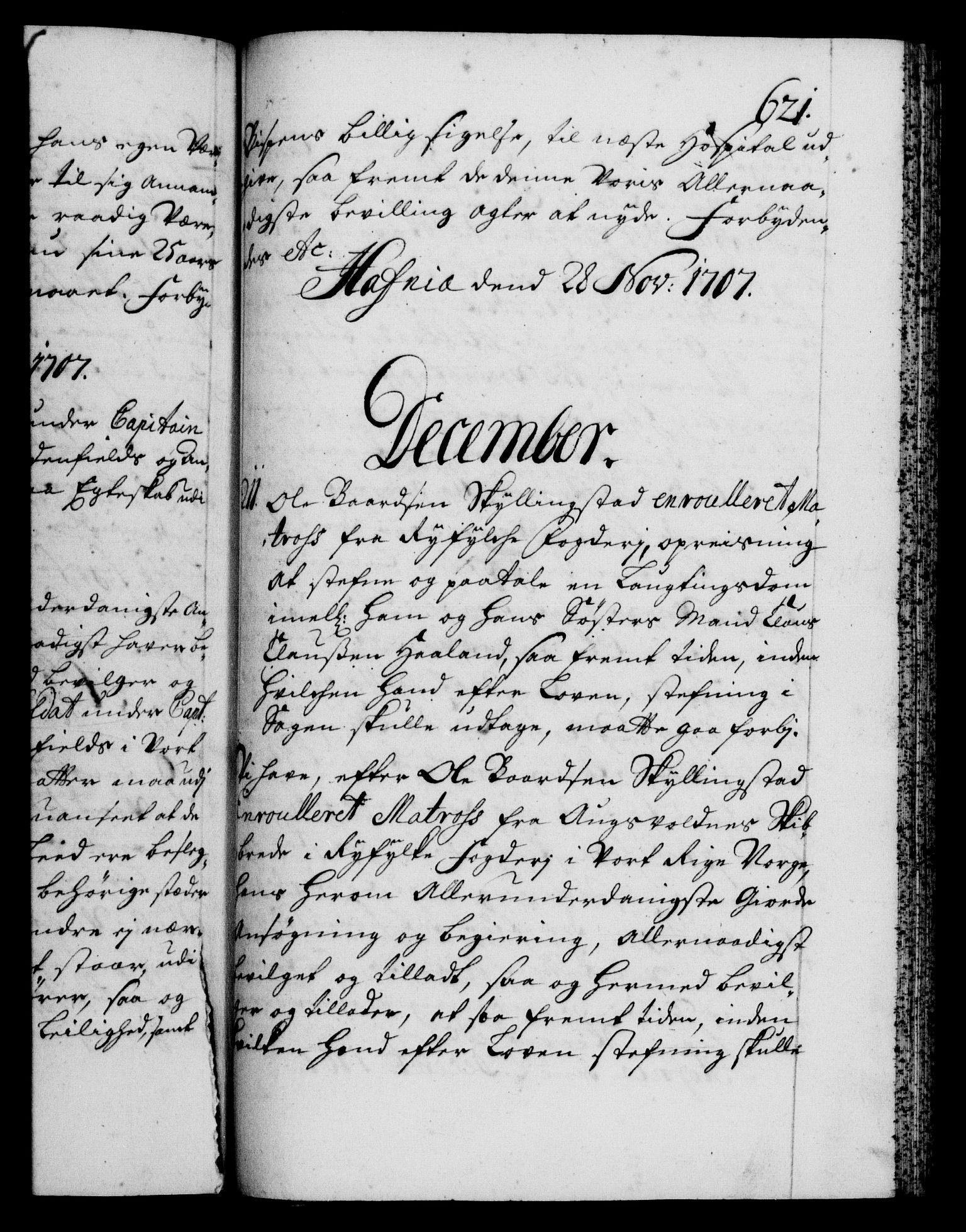 Danske Kanselli 1572-1799, AV/RA-EA-3023/F/Fc/Fca/Fcaa/L0019: Norske registre, 1704-1707, p. 621a