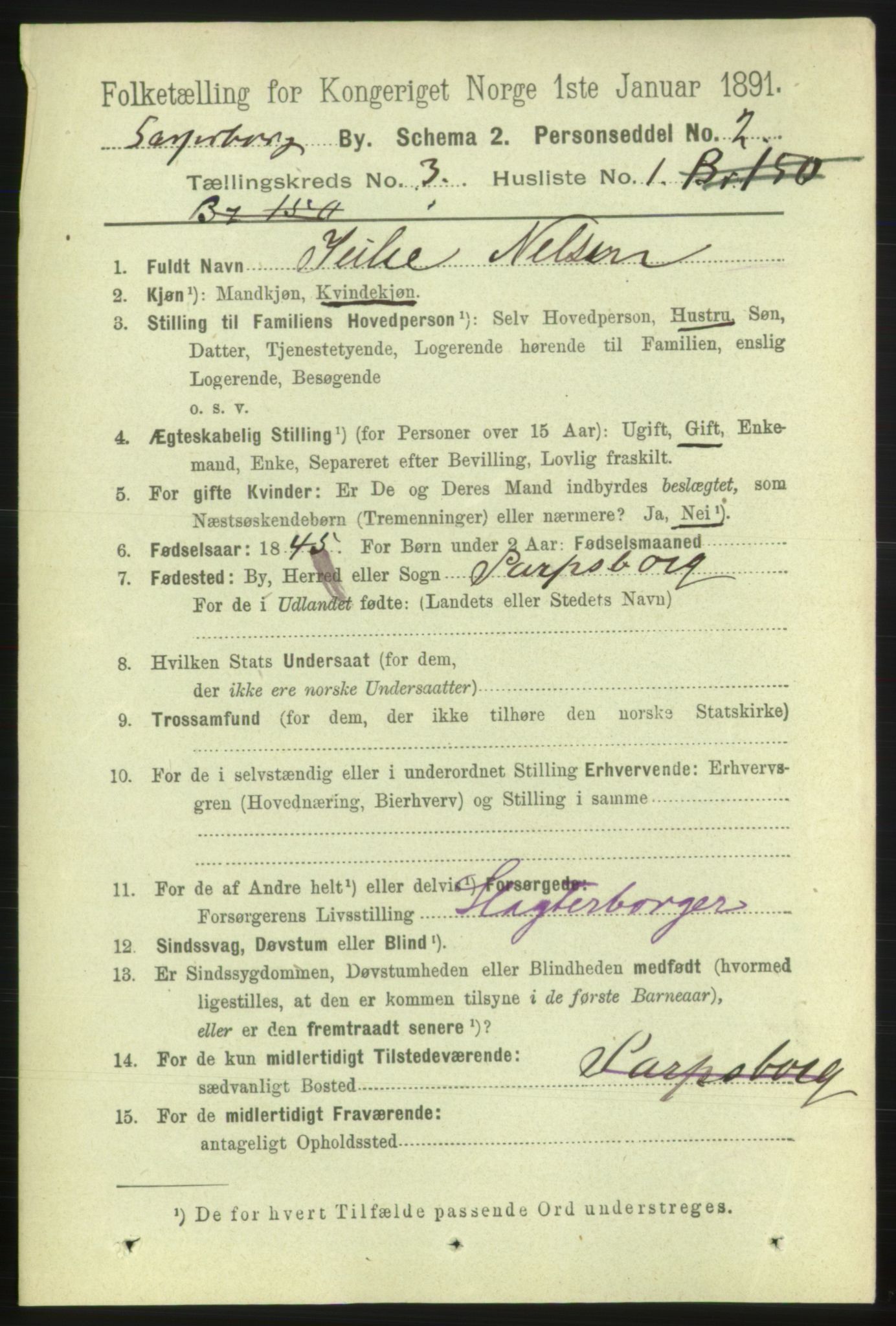 RA, 1891 census for 0102 Sarpsborg, 1891, p. 2434