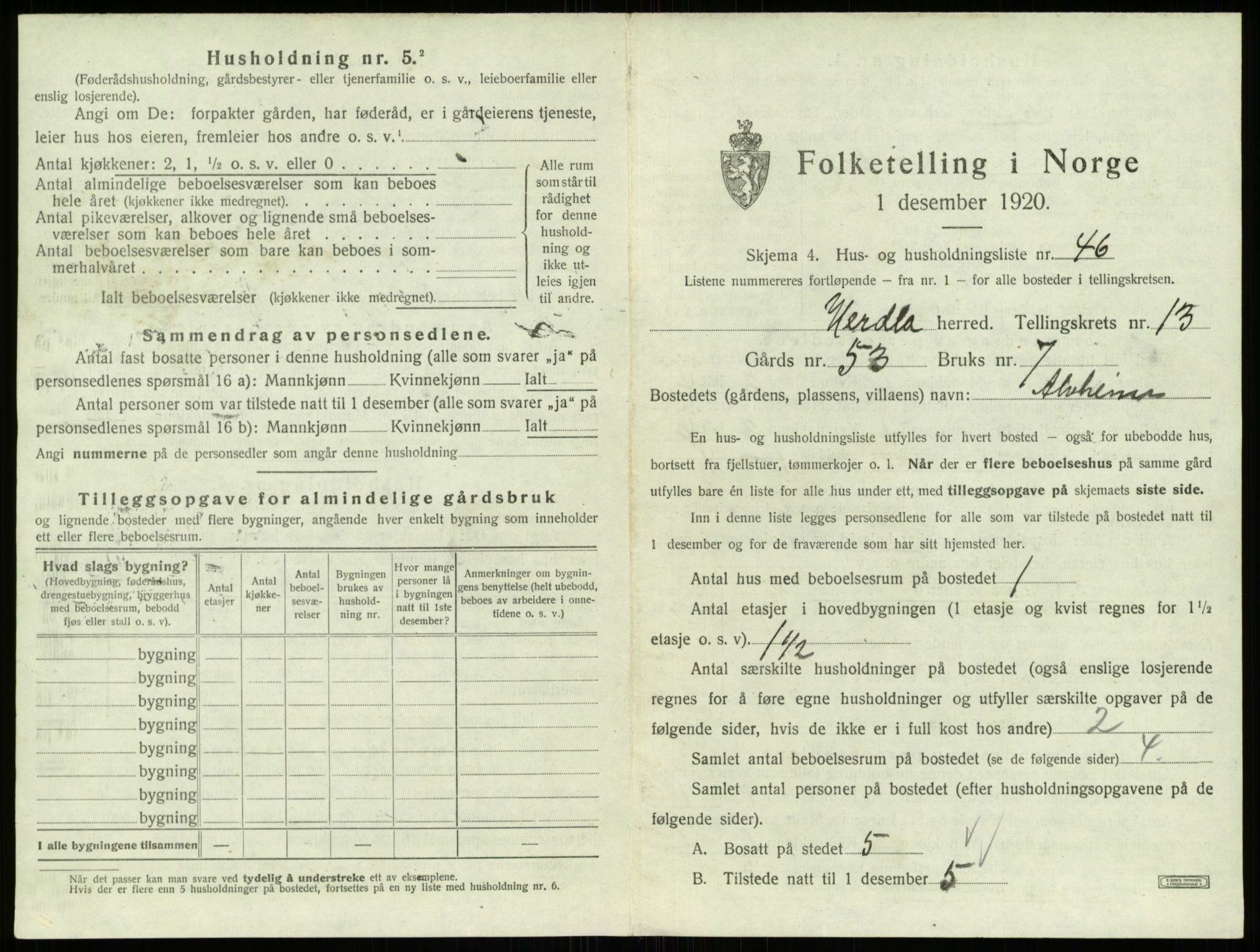 SAB, 1920 census for Herdla, 1920, p. 1270