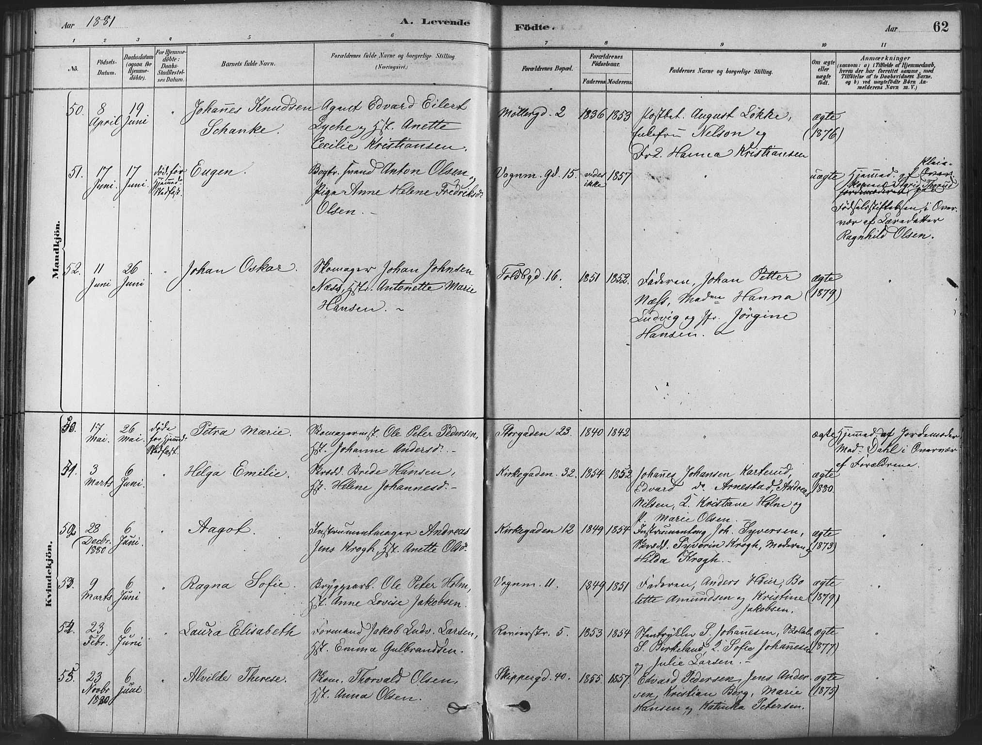 Oslo domkirke Kirkebøker, SAO/A-10752/F/Fa/L0029: Parish register (official) no. 29, 1879-1892, p. 62