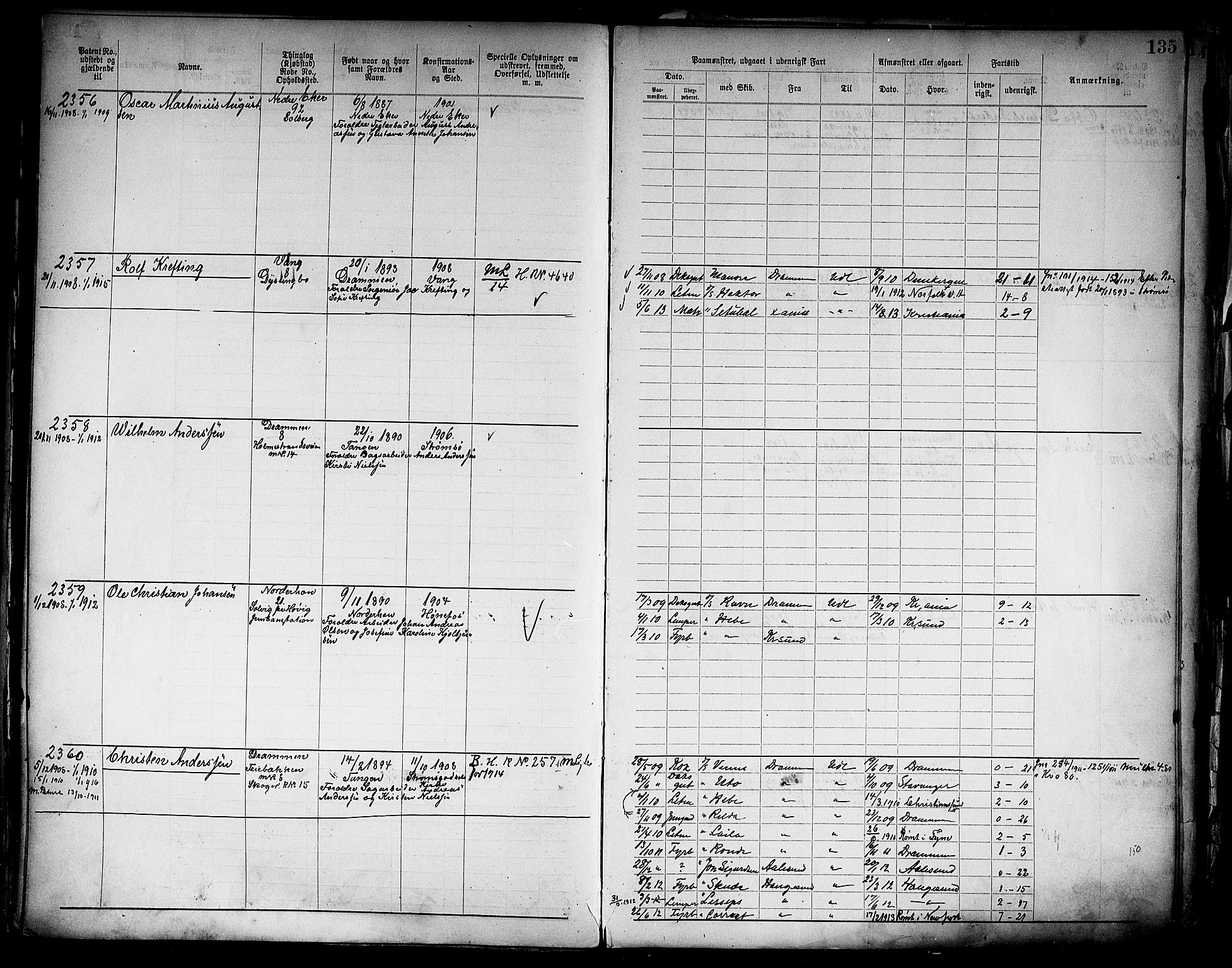 Drammen innrulleringsdistrikt, AV/SAKO-A-781/F/Fb/L0006: Annotasjonsrulle, 1905-1911, p. 137