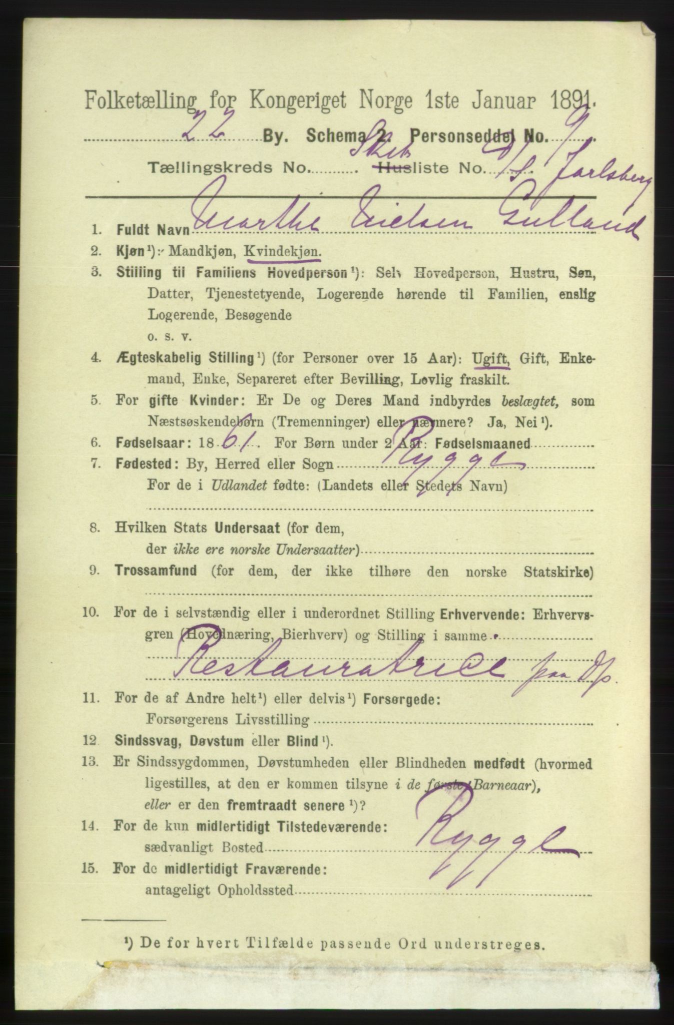 RA, 1891 census for 0705 Tønsberg, 1891, p. 8832