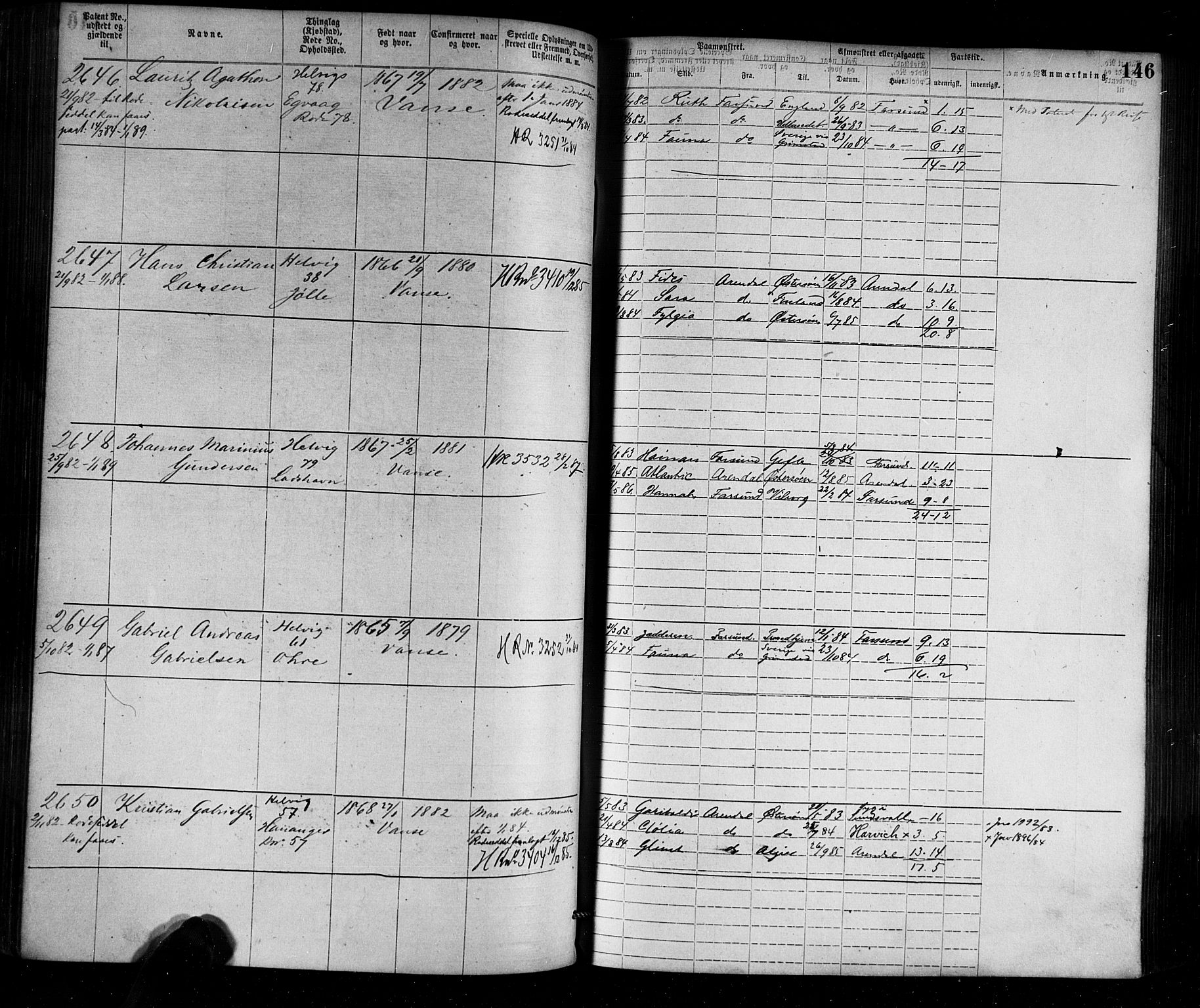 Farsund mønstringskrets, AV/SAK-2031-0017/F/Fa/L0002: Annotasjonsrulle nr 1921-3815 med register, M-2, 1877-1894, p. 174