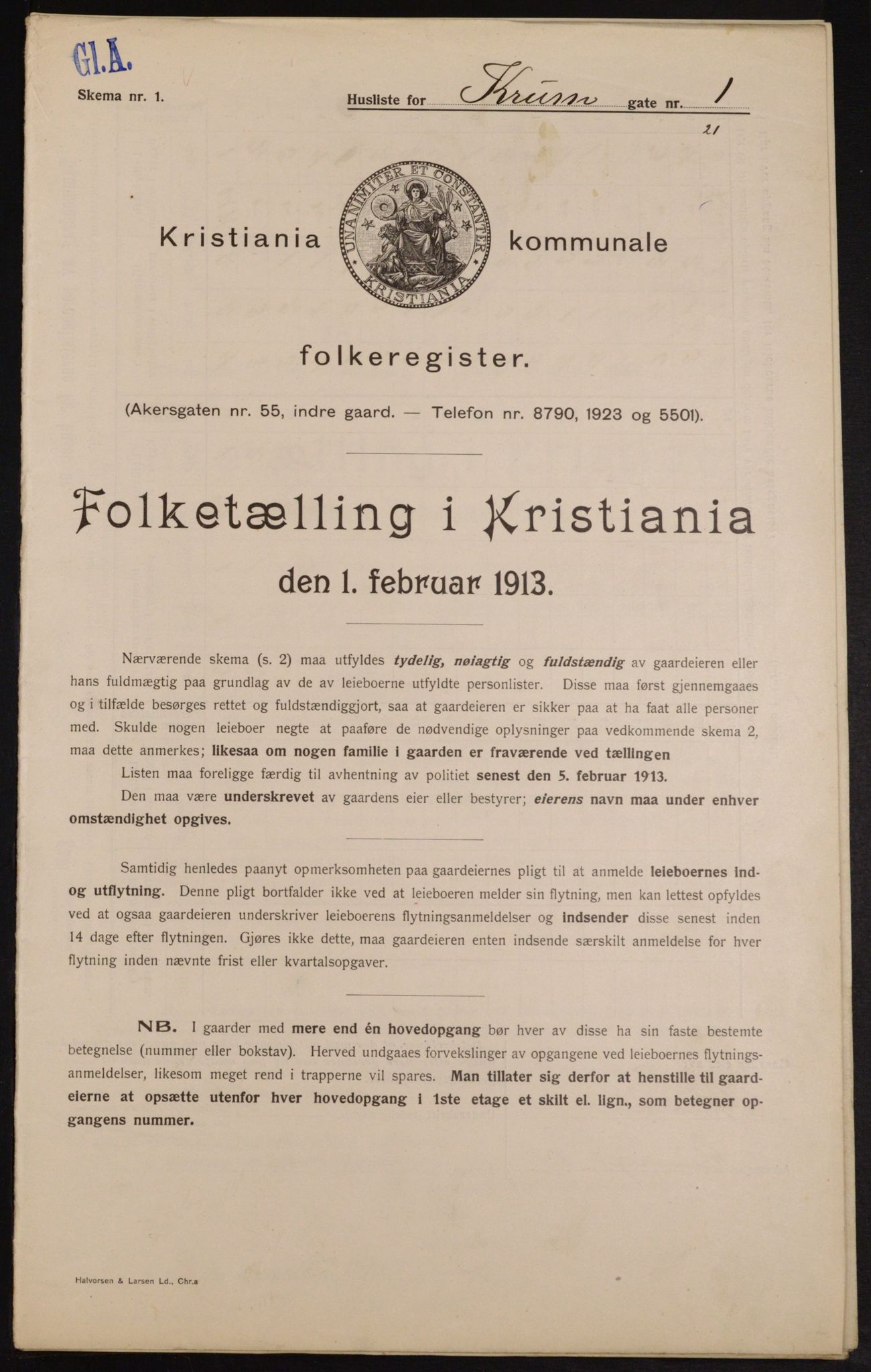OBA, Municipal Census 1913 for Kristiania, 1913, p. 54425