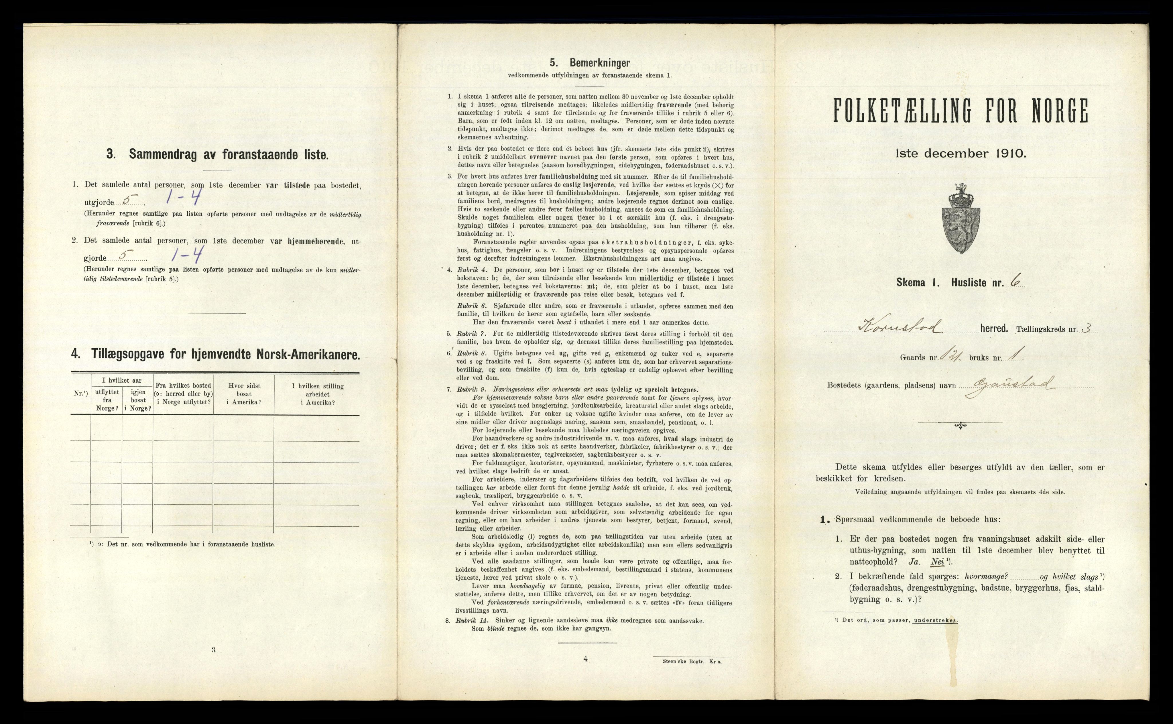 RA, 1910 census for Kornstad, 1910, p. 243