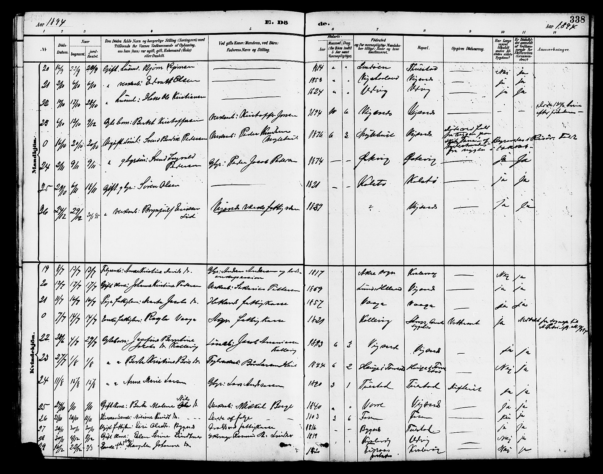 Avaldsnes sokneprestkontor, AV/SAST-A -101851/H/Ha/Hab/L0007: Parish register (copy) no. B 7, 1885-1909, p. 338