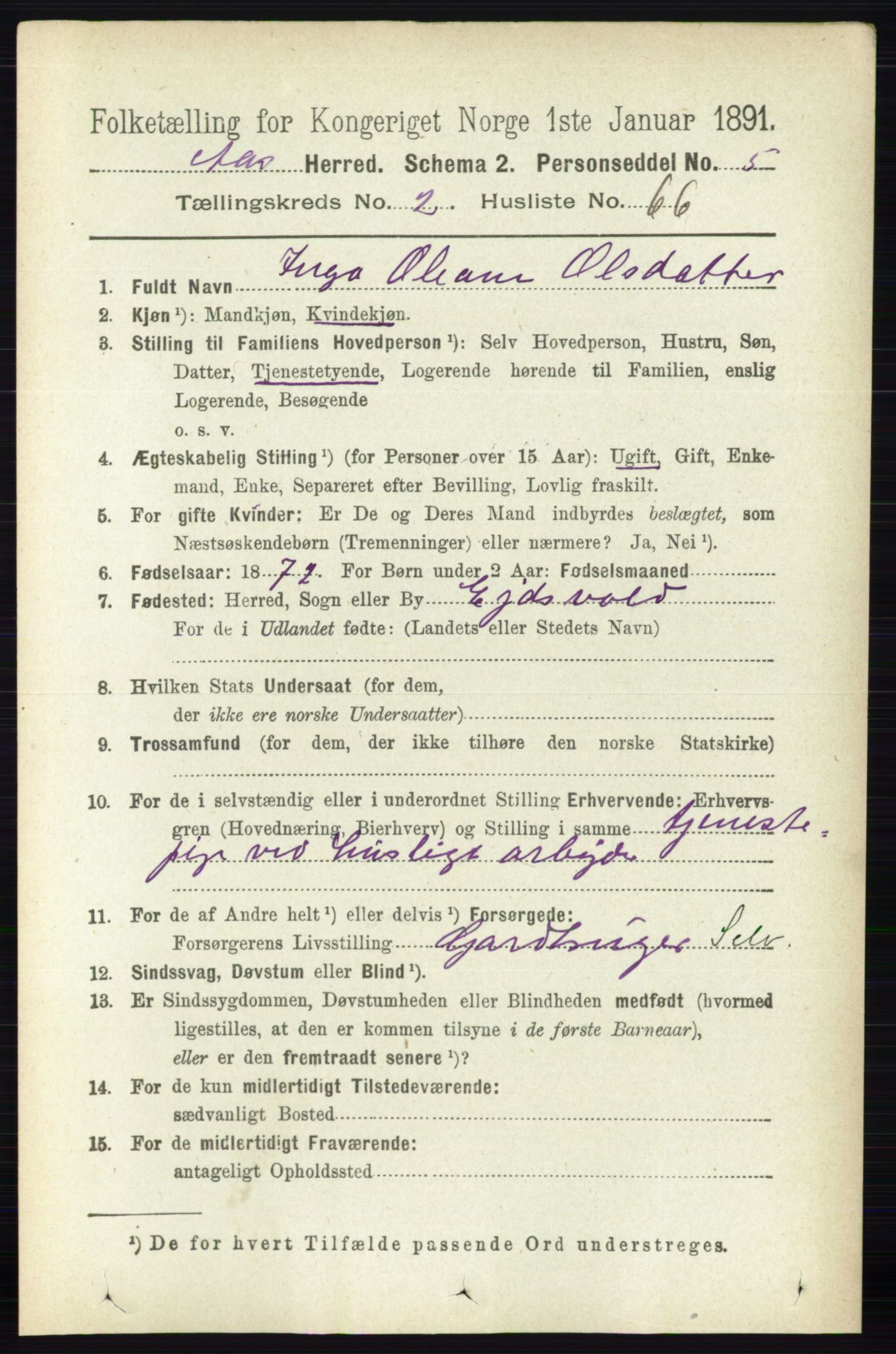 RA, 1891 census for 0214 Ås, 1891, p. 2004