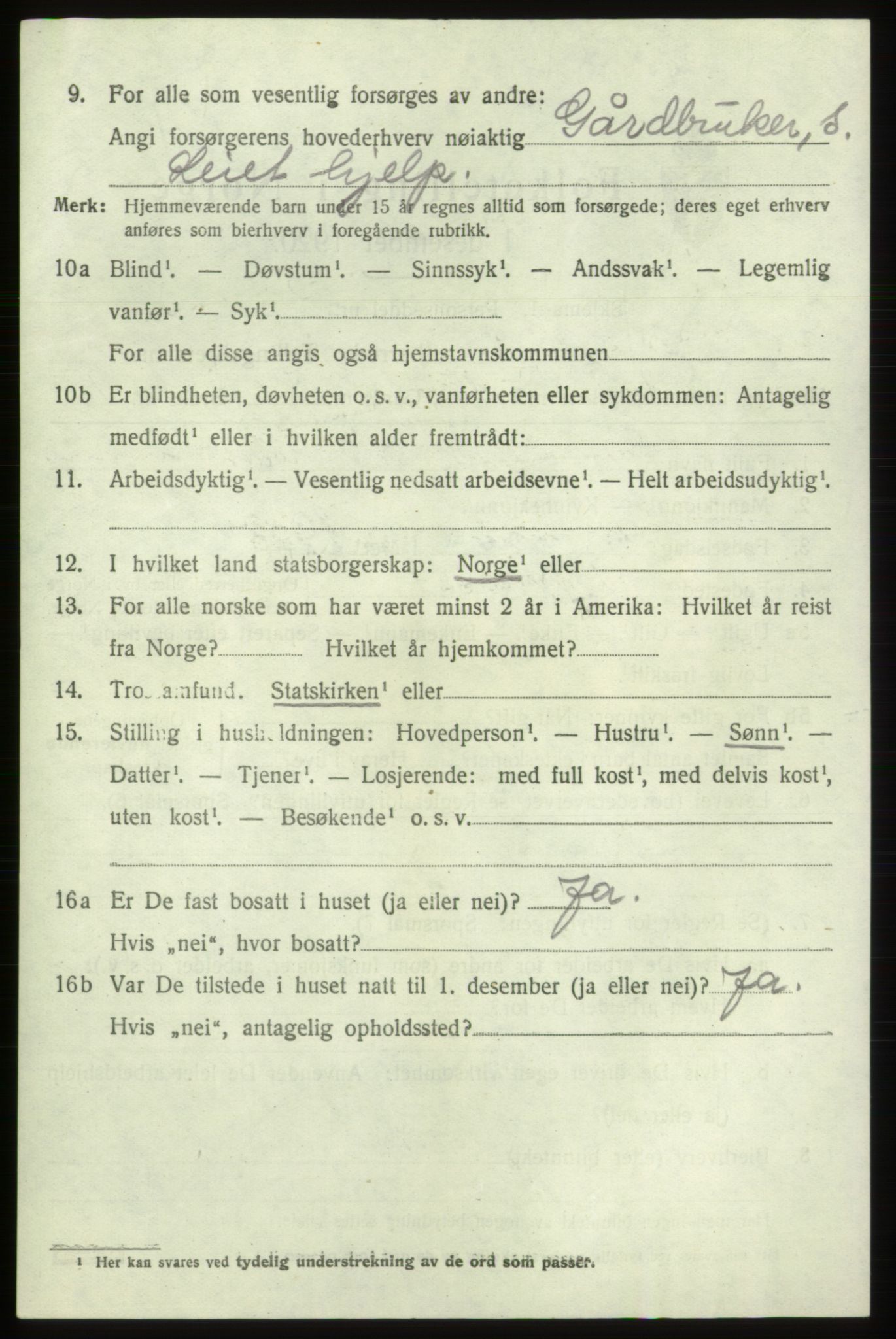 SAB, 1920 census for Tysnes, 1920, p. 4555