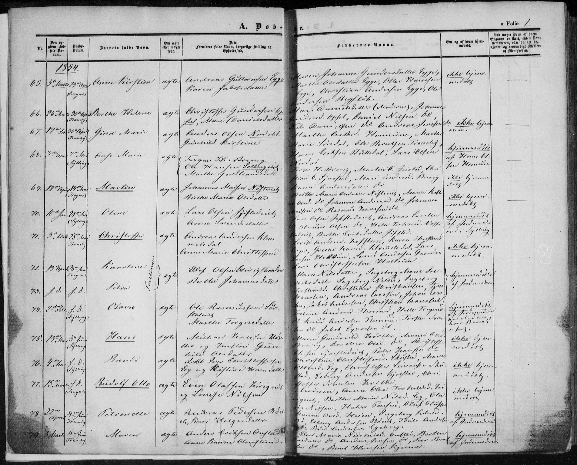 Lier kirkebøker, AV/SAKO-A-230/F/Fa/L0012: Parish register (official) no. I 12, 1854-1864, p. 1