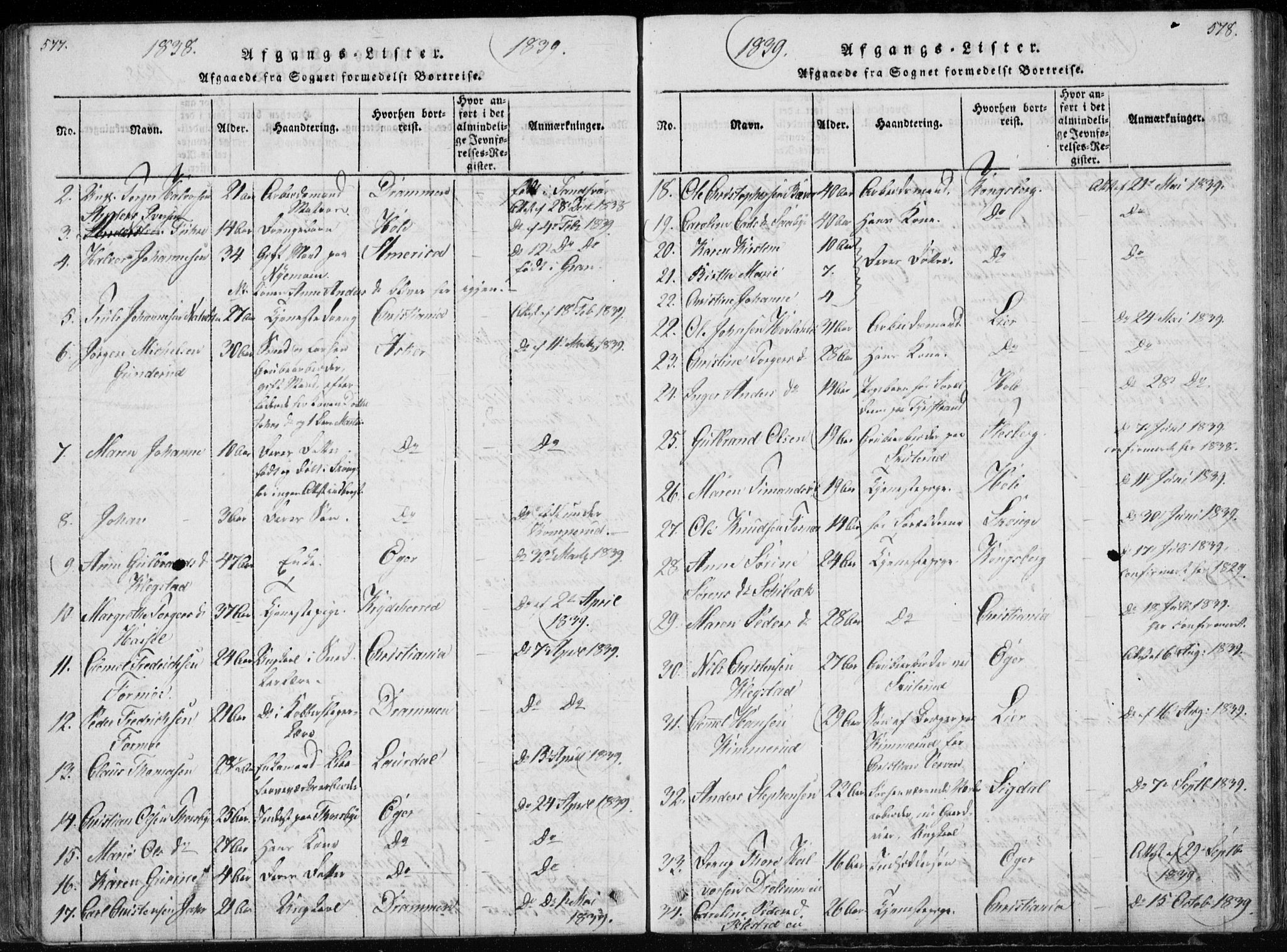 Modum kirkebøker, SAKO/A-234/G/Ga/L0002: Parish register (copy) no. I 2, 1824-1832, p. 577-578