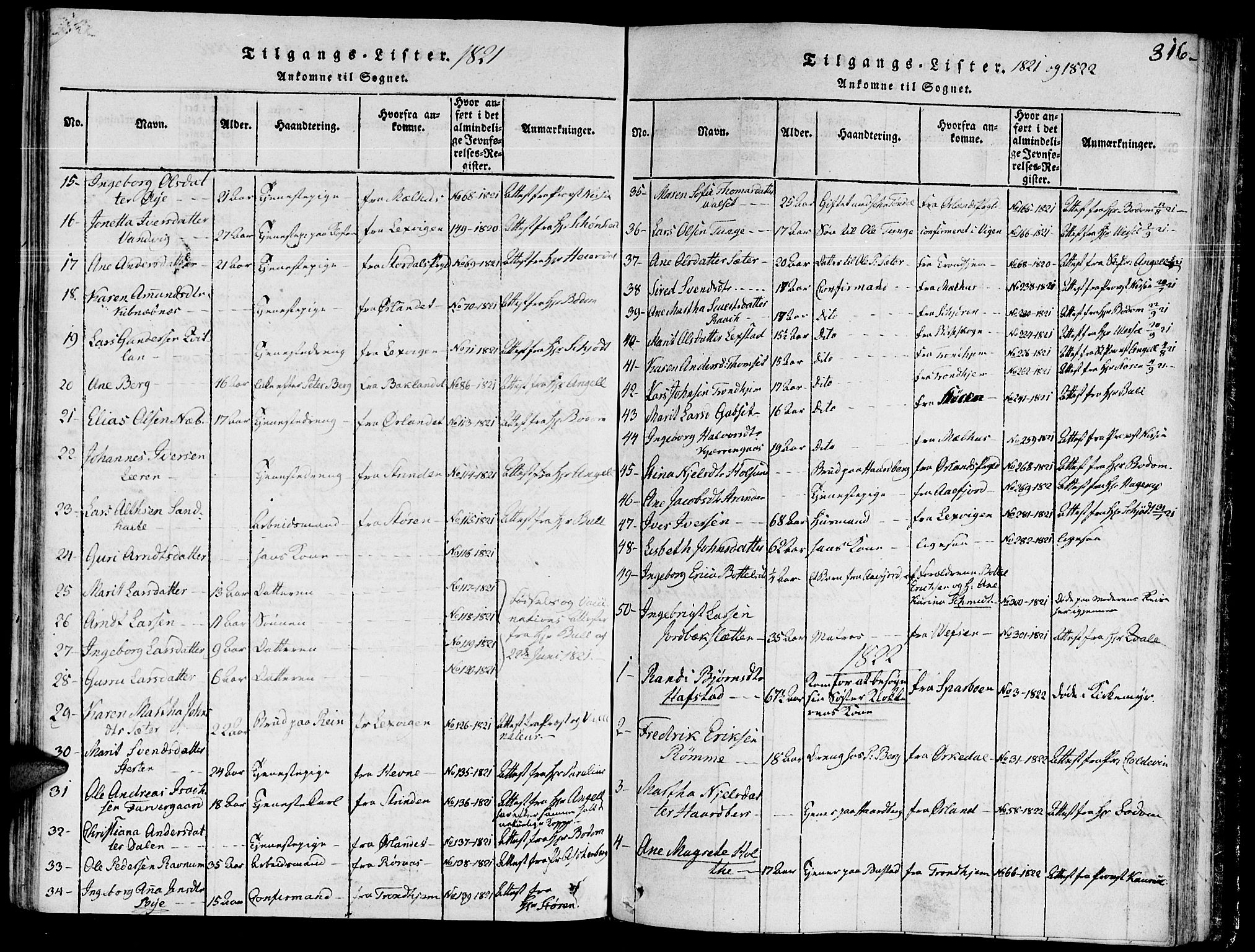 Ministerialprotokoller, klokkerbøker og fødselsregistre - Sør-Trøndelag, SAT/A-1456/646/L0608: Parish register (official) no. 646A06, 1816-1825, p. 316