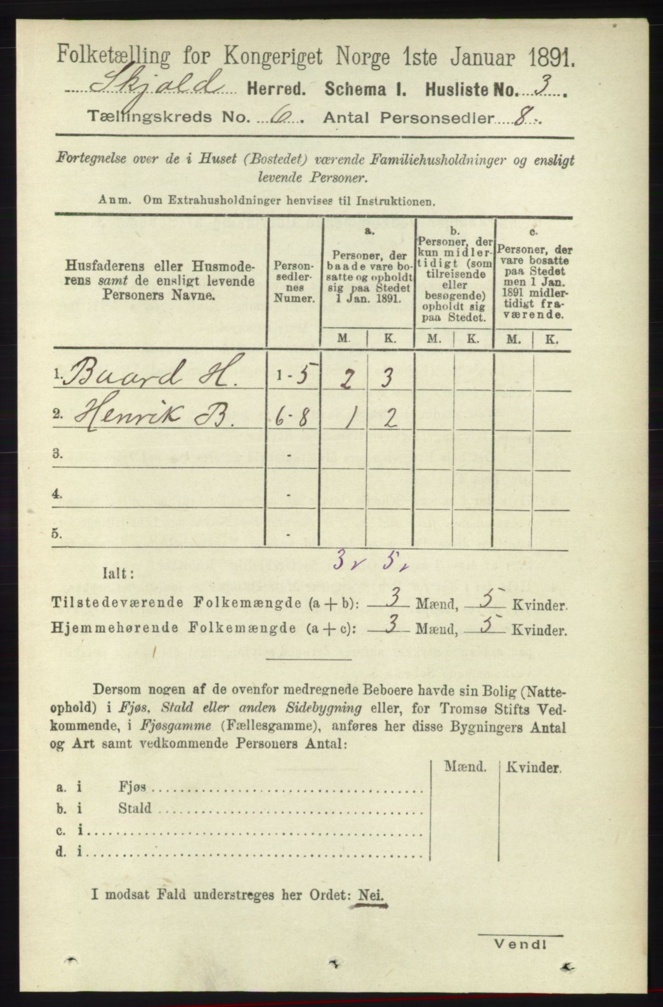 RA, 1891 census for 1154 Skjold, 1891, p. 952