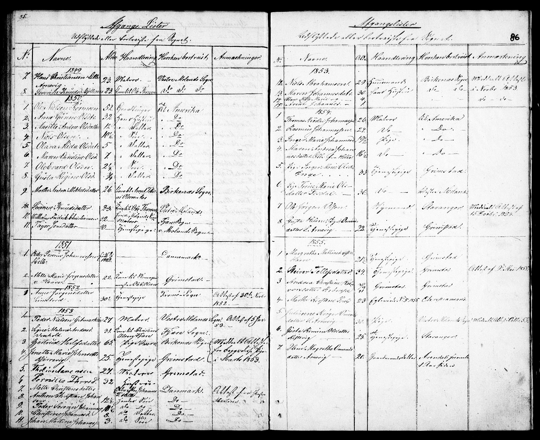 Hommedal sokneprestkontor, AV/SAK-1111-0023/F/Fb/Fba/L0002: Parish register (copy) no. B 2, 1841-1863, p. 86