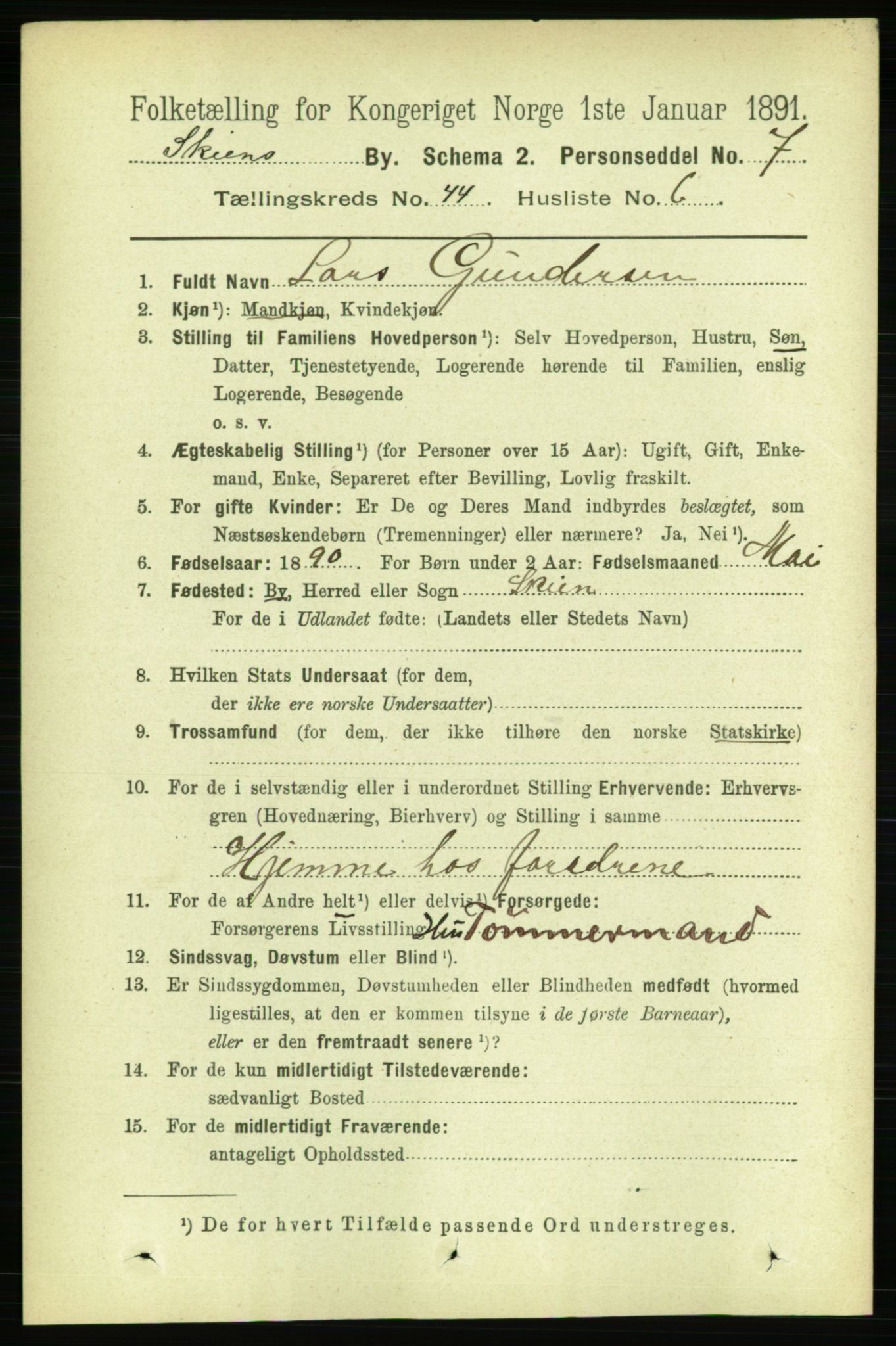 RA, 1891 census for 0806 Skien, 1891, p. 8824