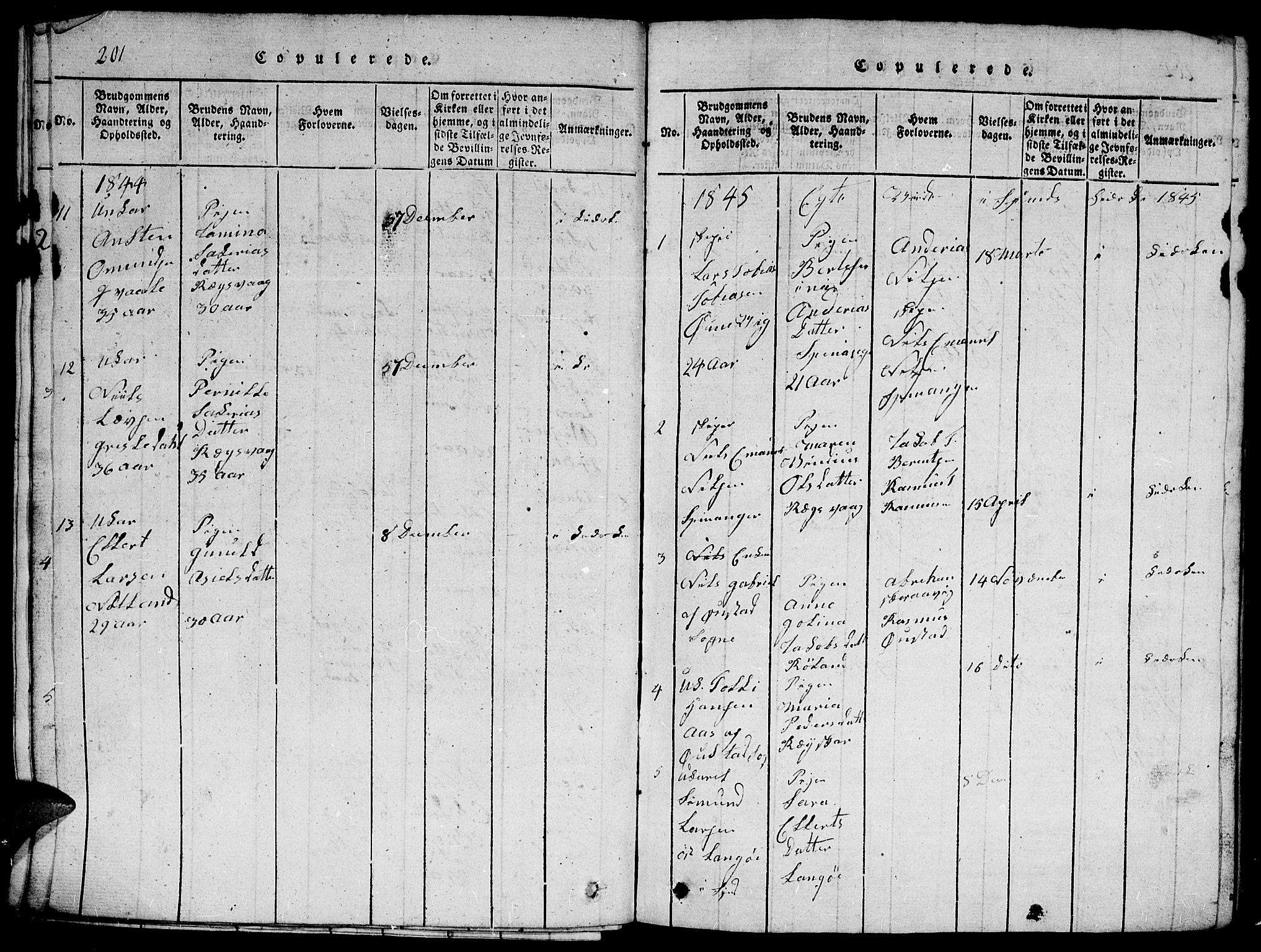 Herad sokneprestkontor, SAK/1111-0018/F/Fb/Fbb/L0001: Parish register (copy) no. B 1, 1815-1852, p. 201