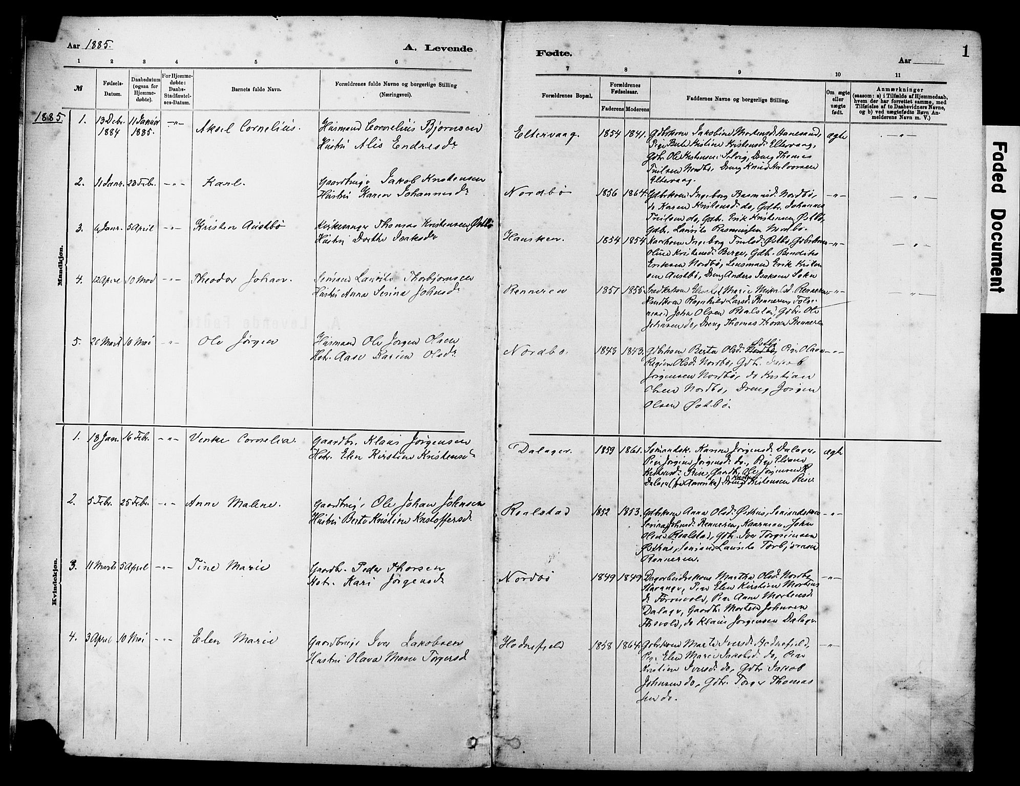 Rennesøy sokneprestkontor, SAST/A -101827/H/Ha/Haa/L0012: Parish register (official) no. A 13, 1885-1917, p. 1