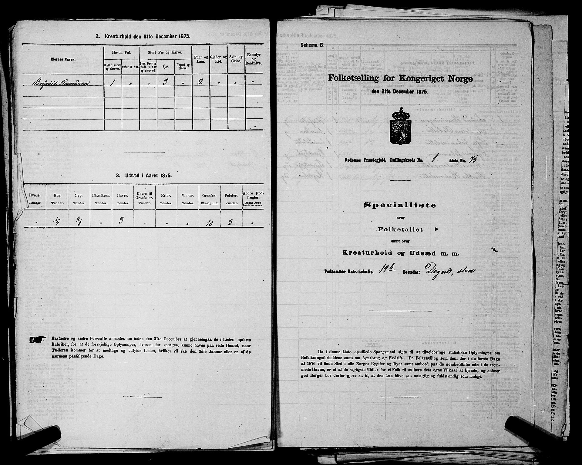 RA, 1875 census for 0120P Rødenes, 1875, p. 179