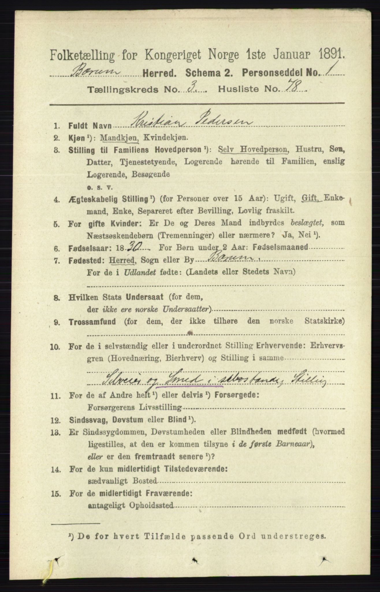 RA, 1891 census for 0219 Bærum, 1891, p. 2395