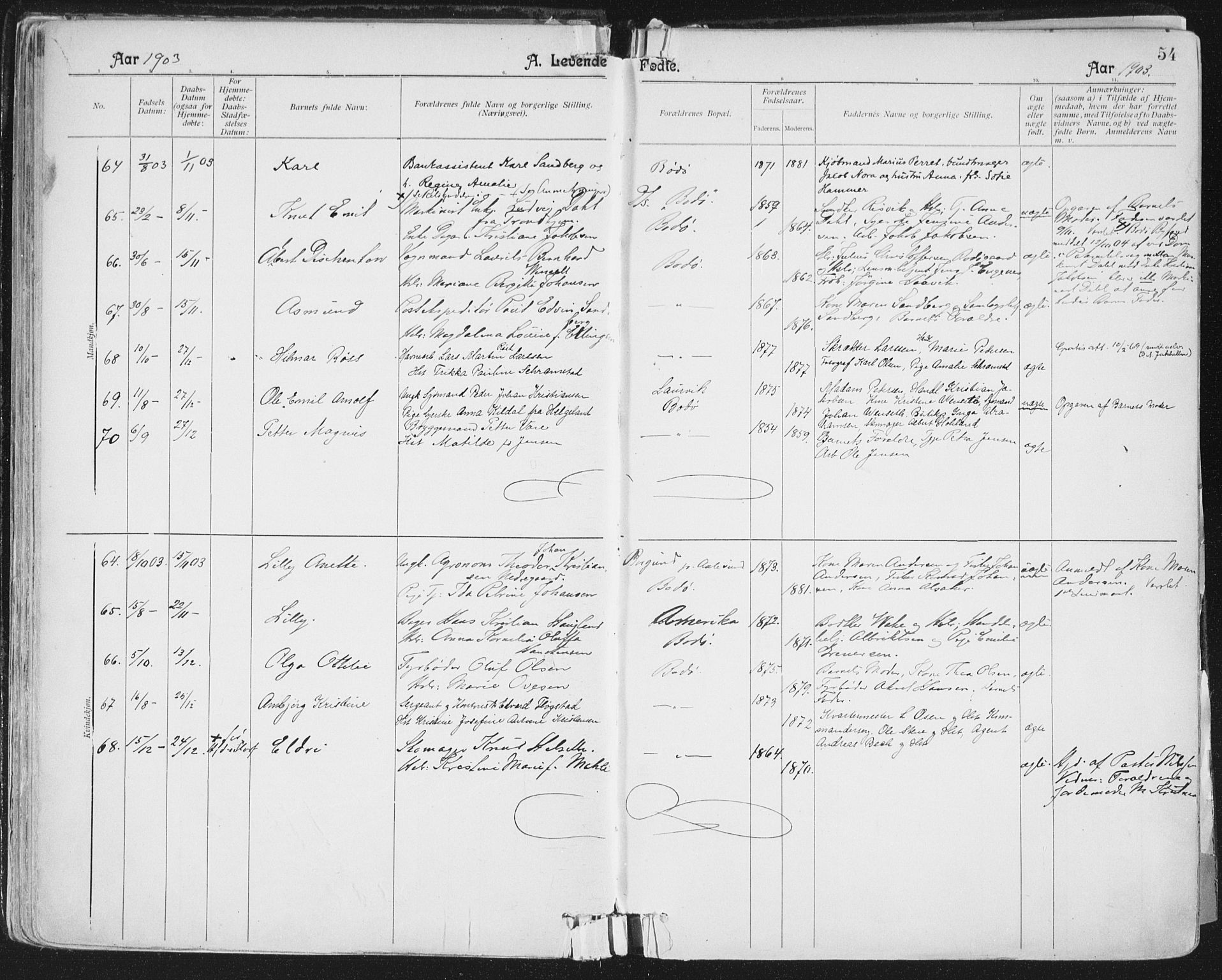 Ministerialprotokoller, klokkerbøker og fødselsregistre - Nordland, AV/SAT-A-1459/801/L0011: Parish register (official) no. 801A11, 1900-1916, p. 54