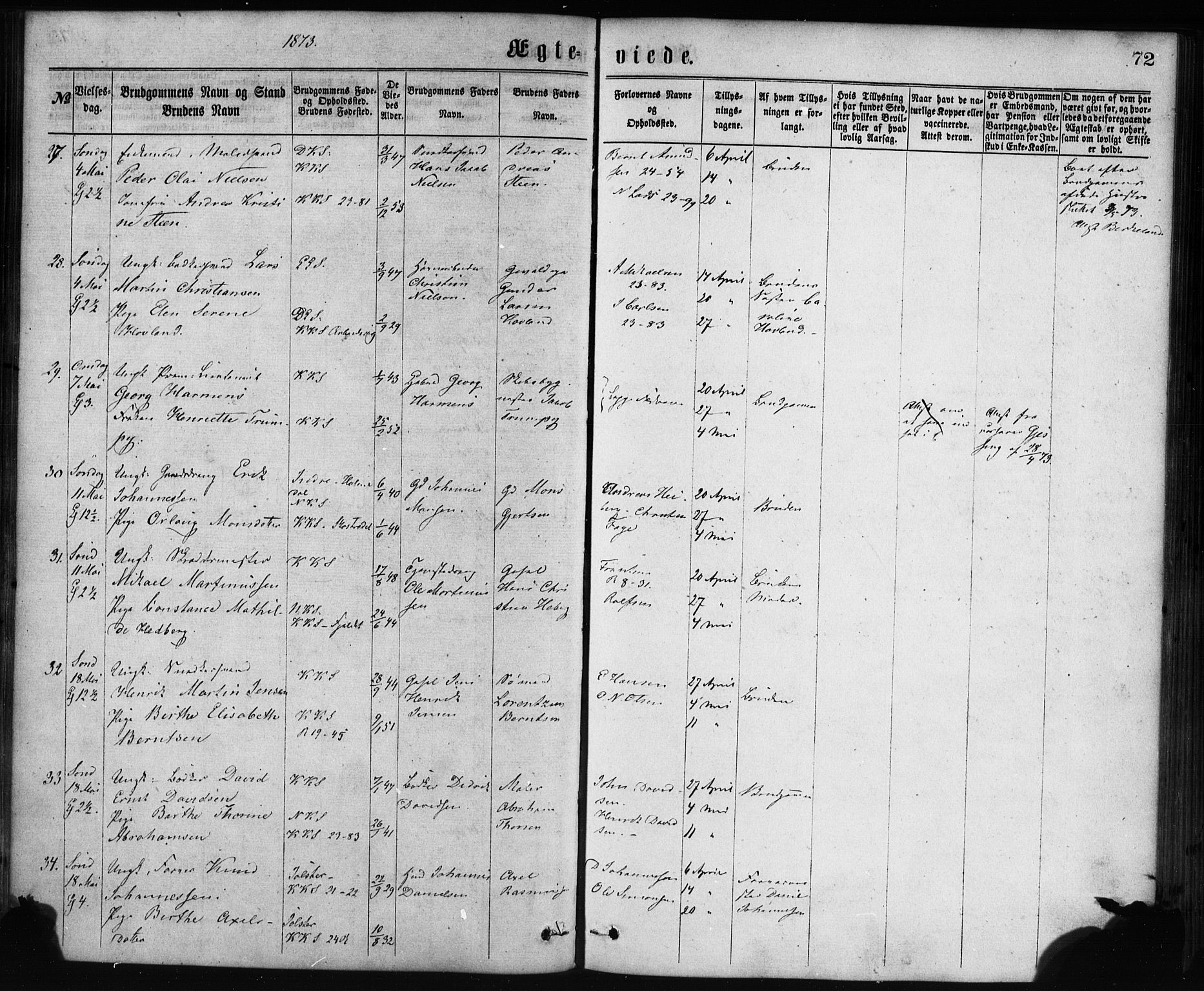 Korskirken sokneprestembete, SAB/A-76101/H/Haa/L0036: Parish register (official) no. D 3, 1867-1882, p. 72