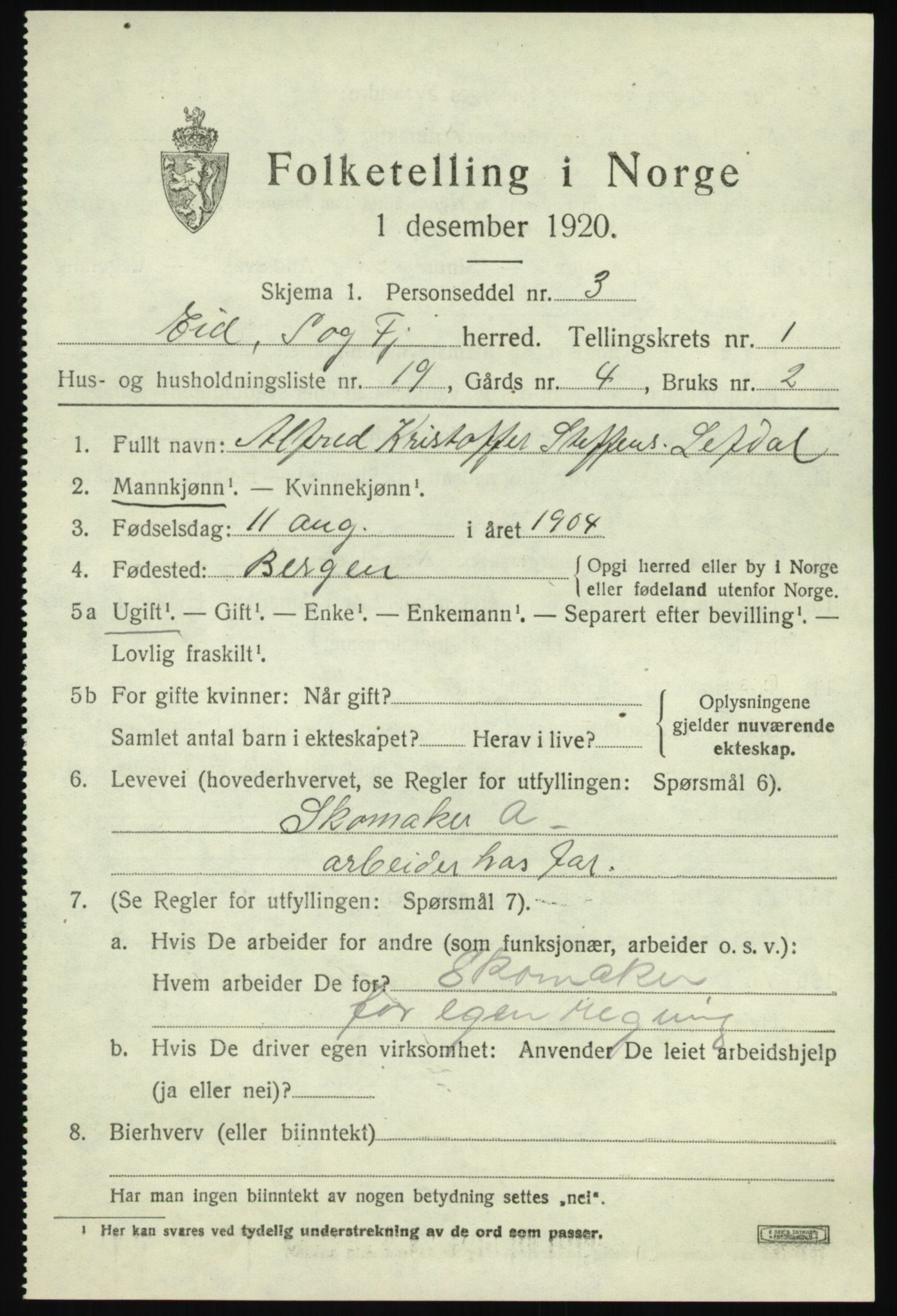 SAB, 1920 census for Eid, 1920, p. 1420