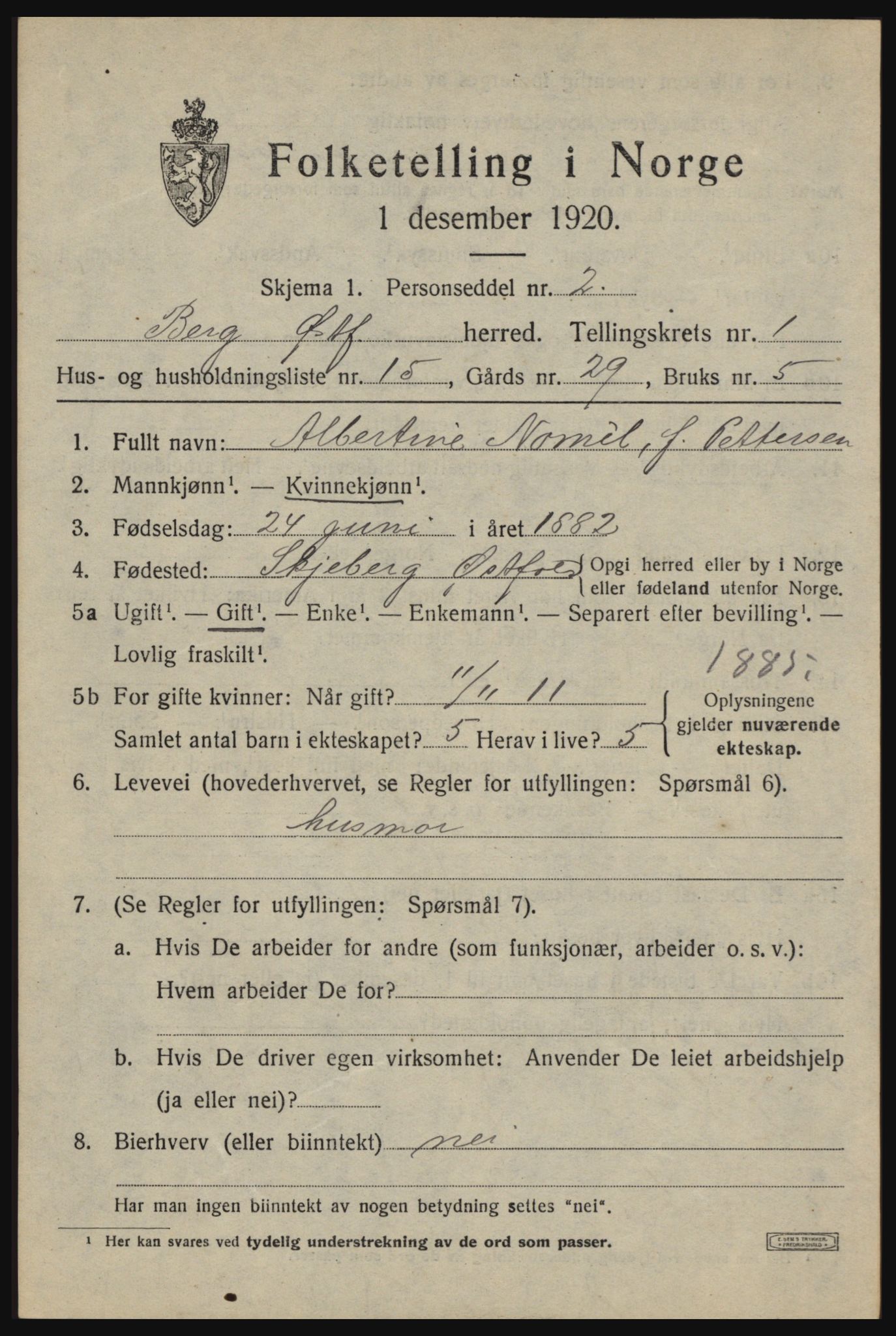 SAO, 1920 census for Berg, 1920, p. 2159