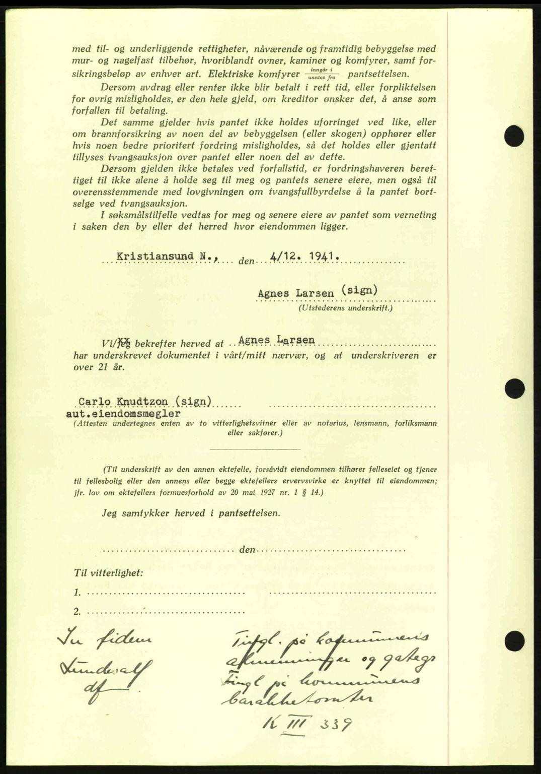 Kristiansund byfogd, AV/SAT-A-4587/A/27: Mortgage book no. 35, 1941-1942, Diary no: : 1044/1941