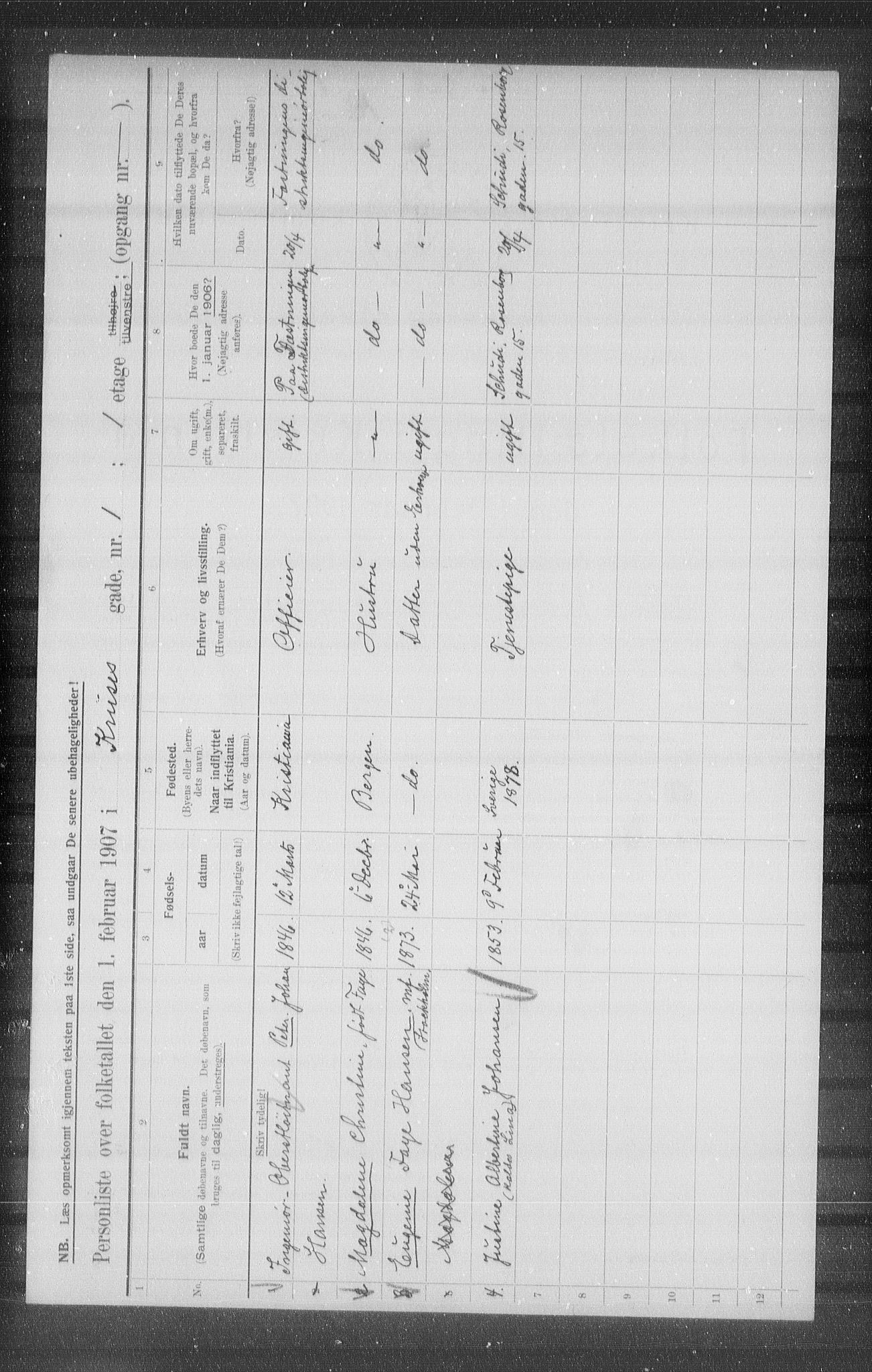 OBA, Municipal Census 1907 for Kristiania, 1907, p. 28052