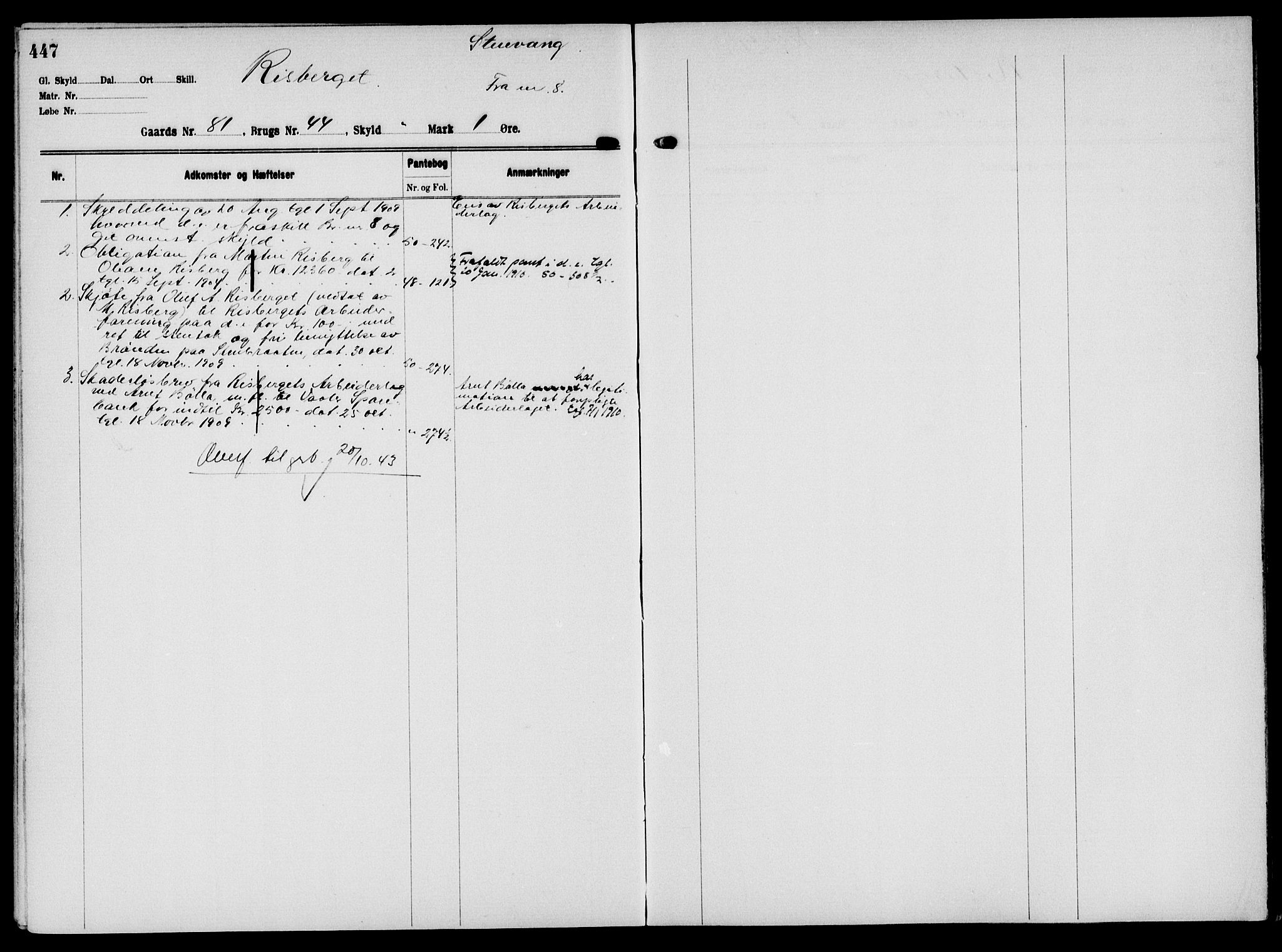 Solør tingrett, AV/SAH-TING-008/H/Ha/Hak/L0006: Mortgage register no. VI, 1900-1935, p. 447