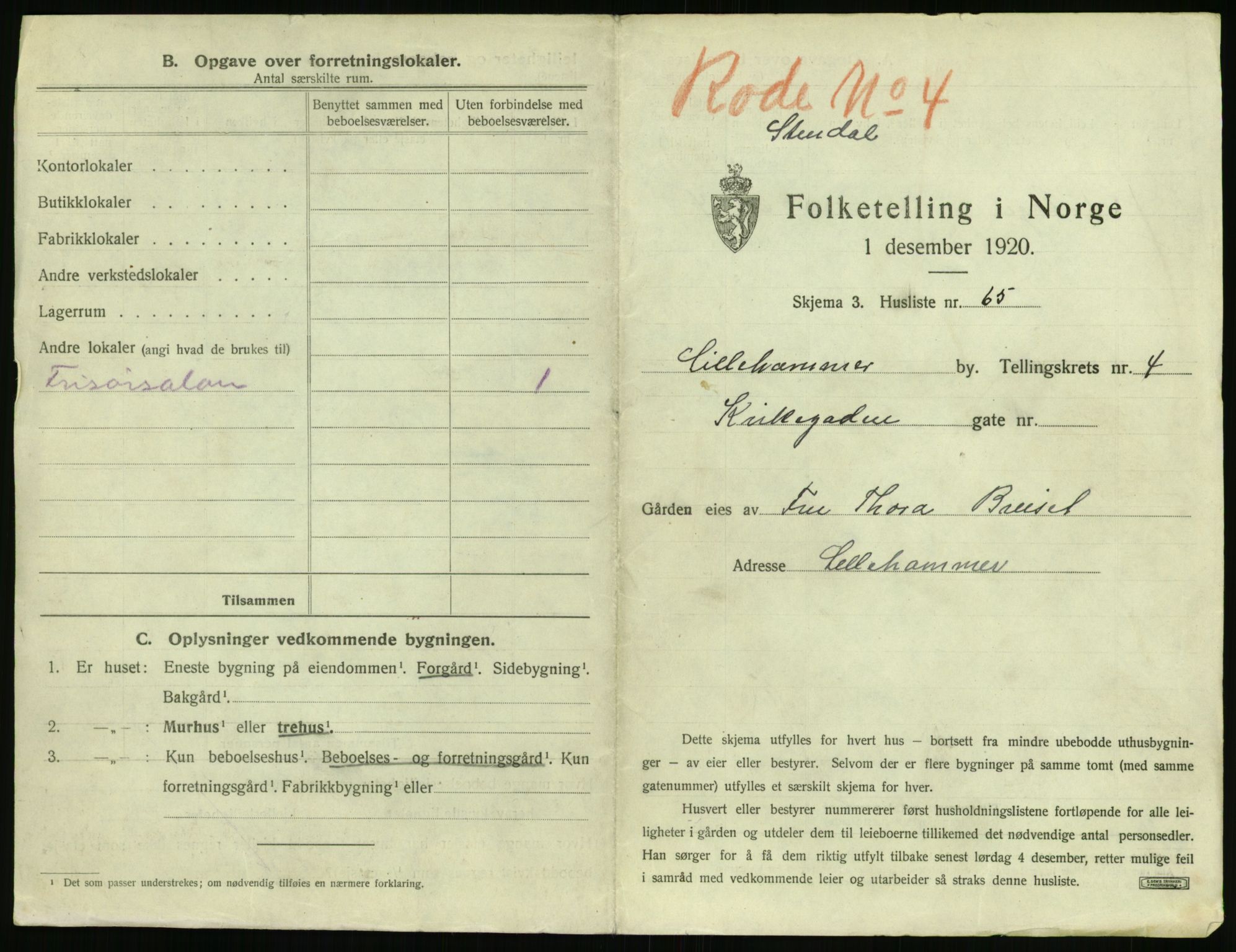 SAH, 1920 census for Lillehammer, 1920, p. 540