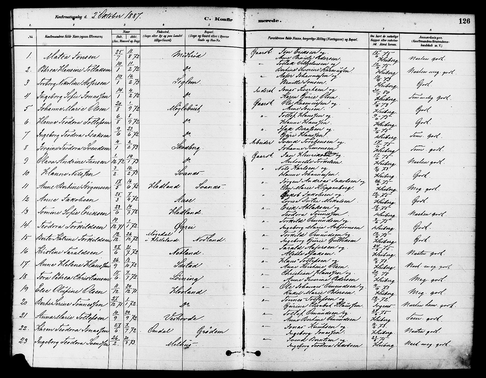 Eigersund sokneprestkontor, AV/SAST-A-101807/S08/L0017: Parish register (official) no. A 14, 1879-1892, p. 126