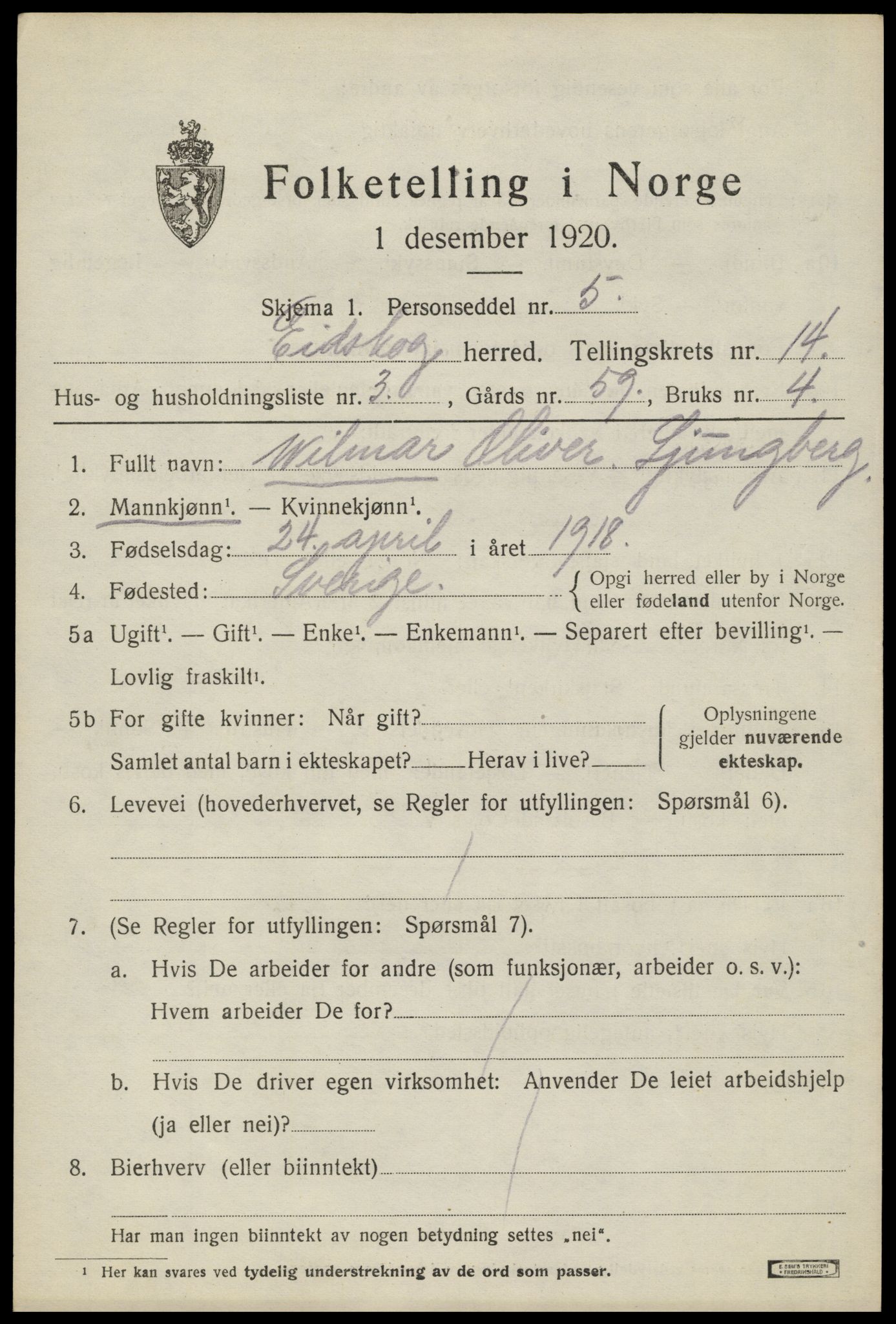 SAH, 1920 census for Eidskog, 1920, p. 13353