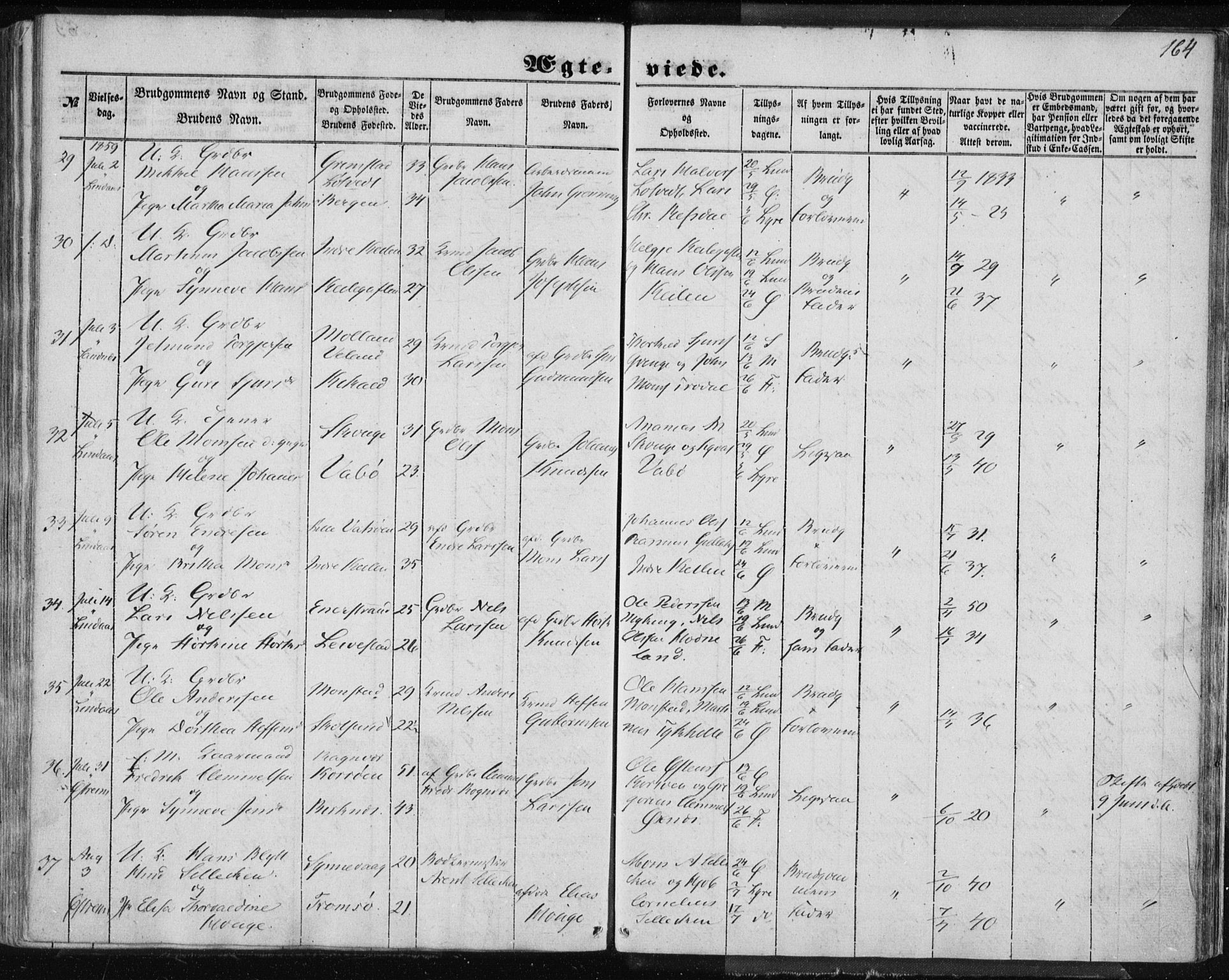 Lindås Sokneprestembete, AV/SAB-A-76701/H/Haa/Haaa/L0013: Parish register (official) no. A 13, 1848-1862, p. 164