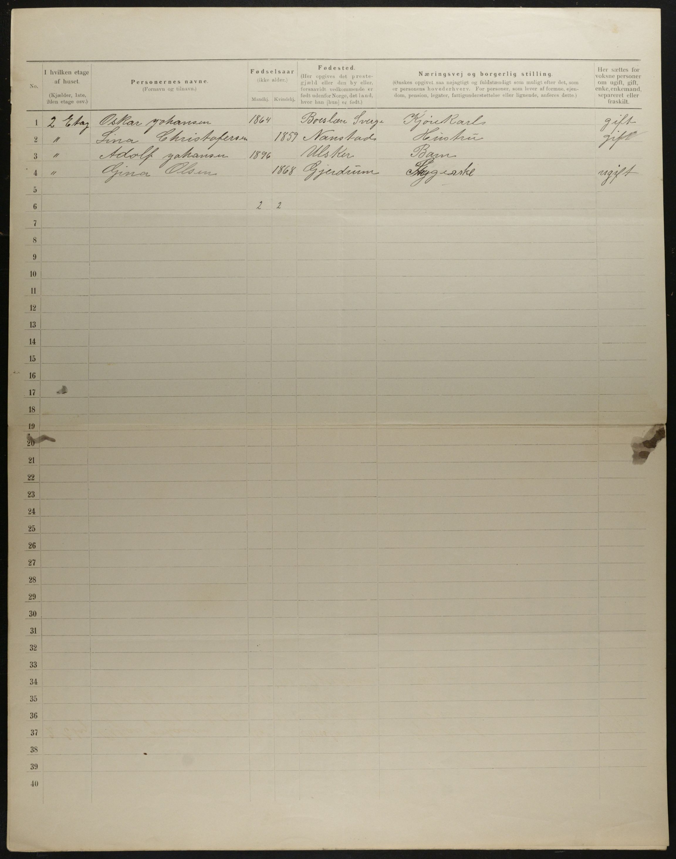 OBA, Municipal Census 1901 for Kristiania, 1901, p. 3760