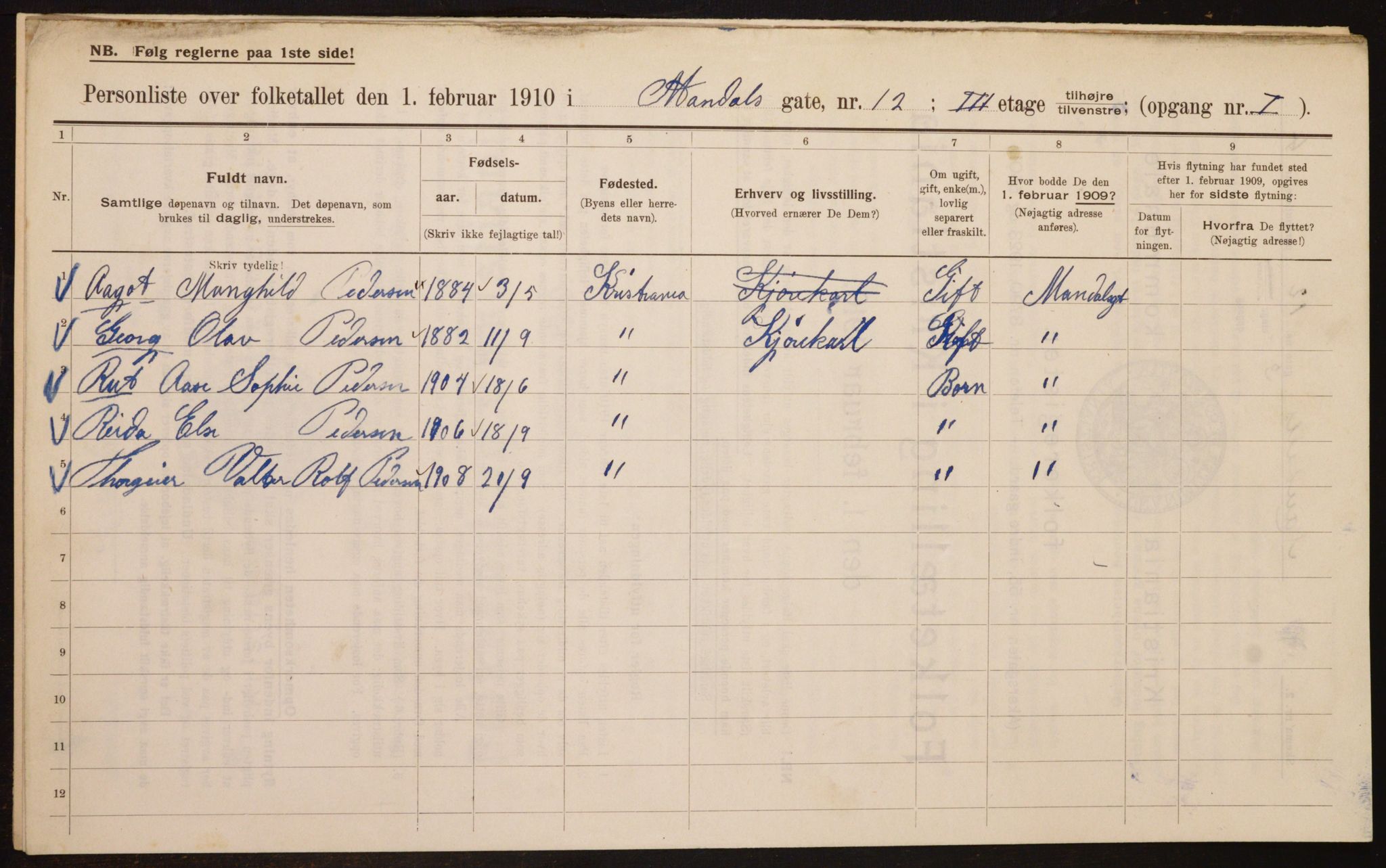 OBA, Municipal Census 1910 for Kristiania, 1910, p. 58364