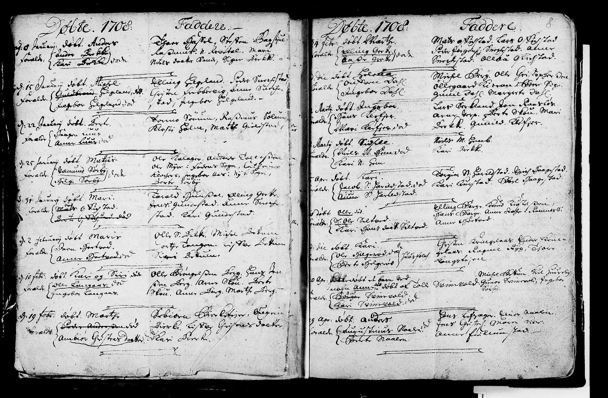 Våle kirkebøker, SAKO/A-334/F/Fa/L0002: Parish register (official) no. I 2, 1705-1732, p. 8