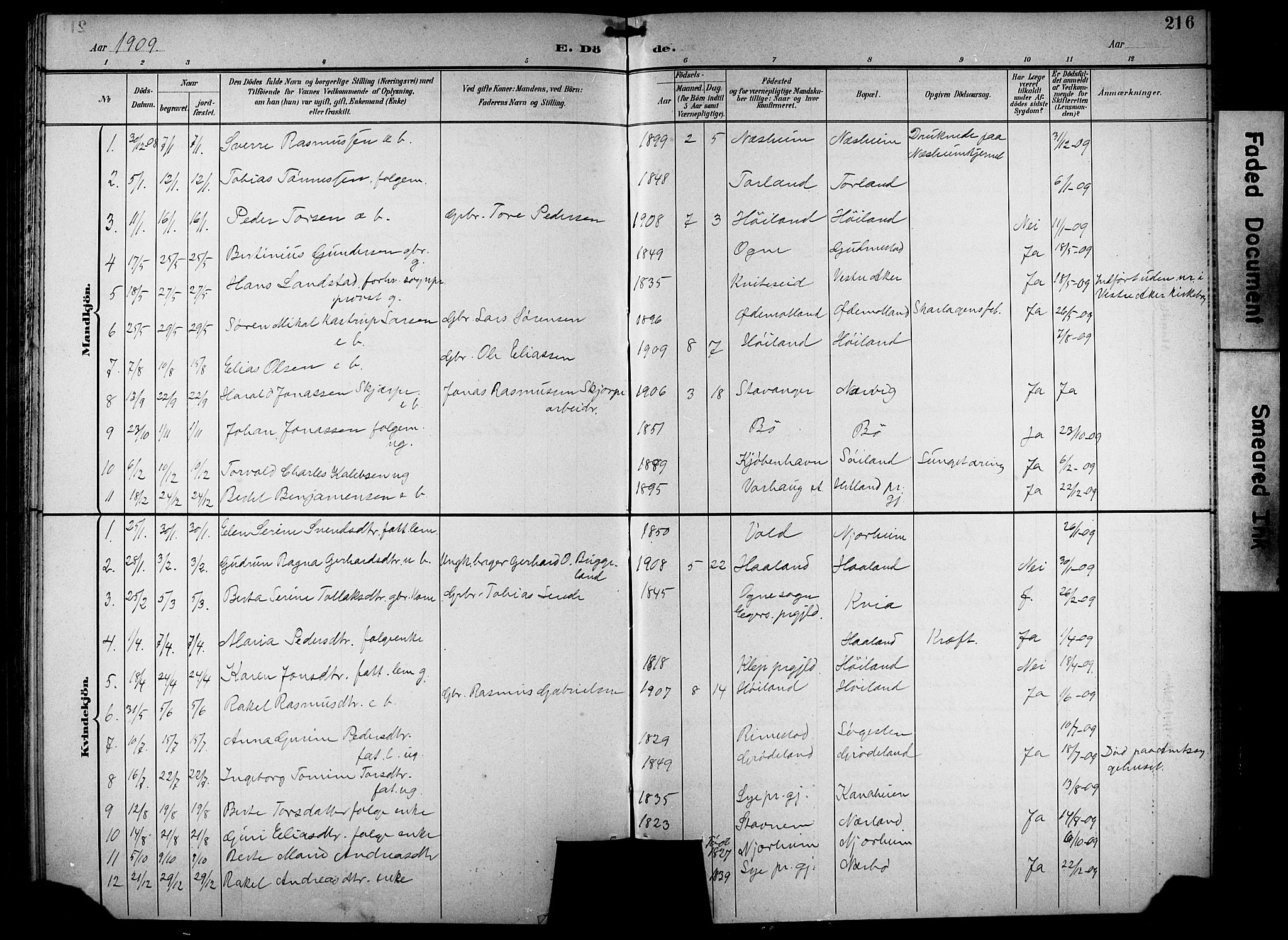 Hå sokneprestkontor, AV/SAST-A-101801/001/30BB/L0005: Parish register (copy) no. B 5, 1894-1912, p. 216