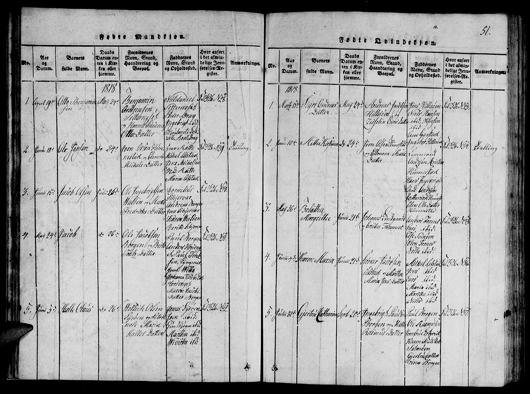 Ministerialprotokoller, klokkerbøker og fødselsregistre - Nord-Trøndelag, SAT/A-1458/784/L0667: Parish register (official) no. 784A03 /2, 1818-1829, p. 51