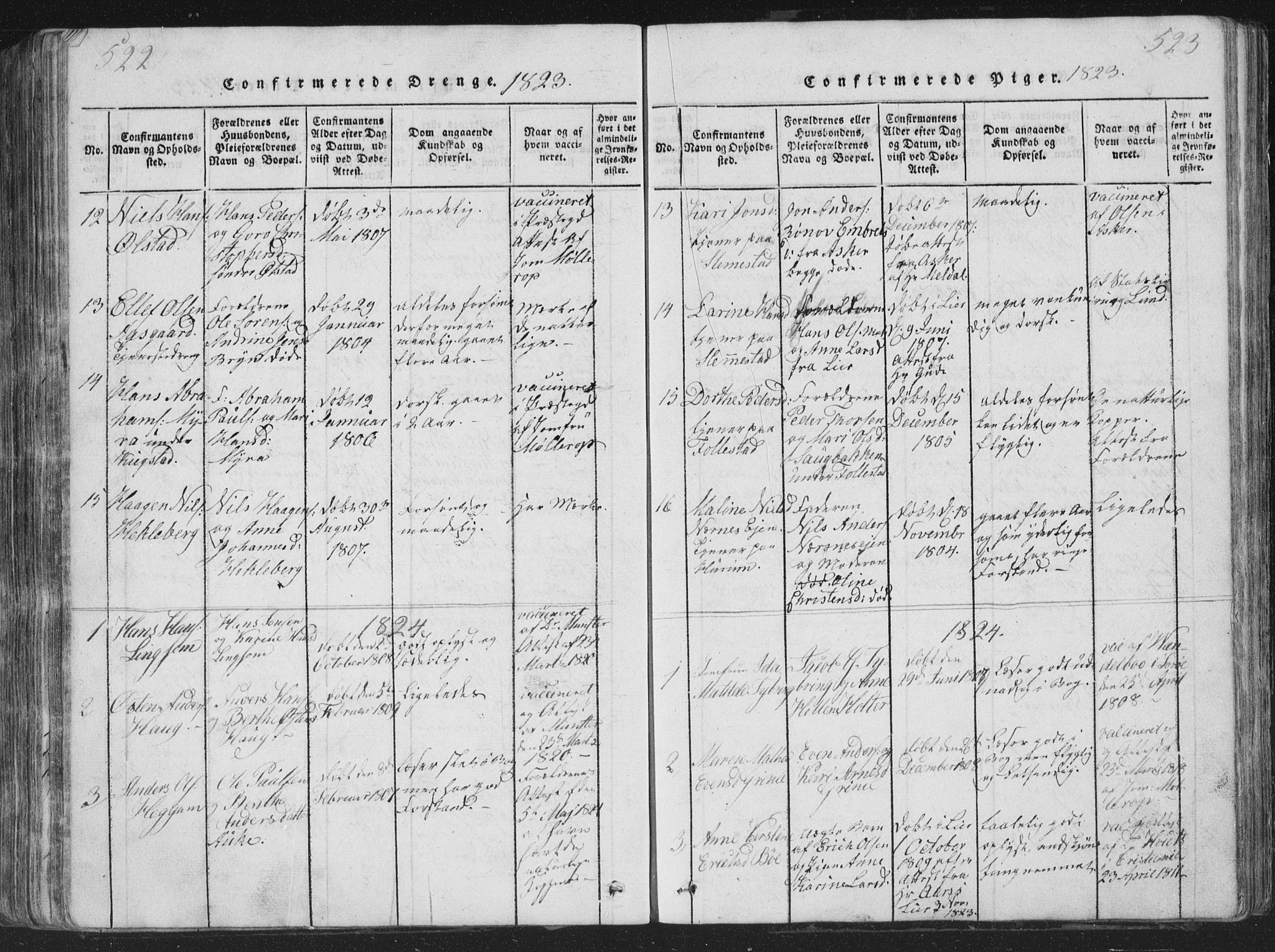 Røyken kirkebøker, SAKO/A-241/G/Ga/L0003: Parish register (copy) no. 3, 1814-1856, p. 522-523