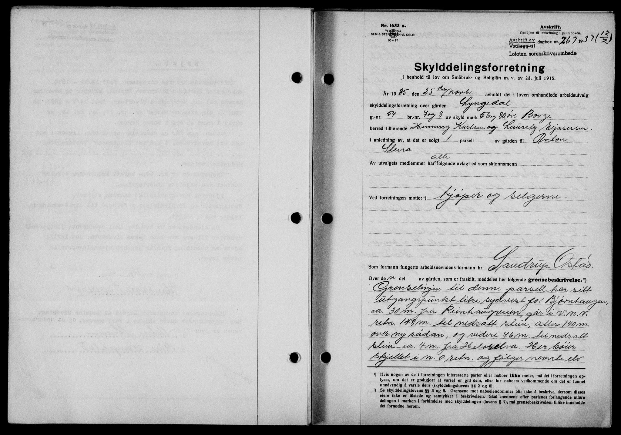 Lofoten sorenskriveri, SAT/A-0017/1/2/2C/L0001a: Mortgage book no. 1a, 1936-1937, Diary no: : 267/1937