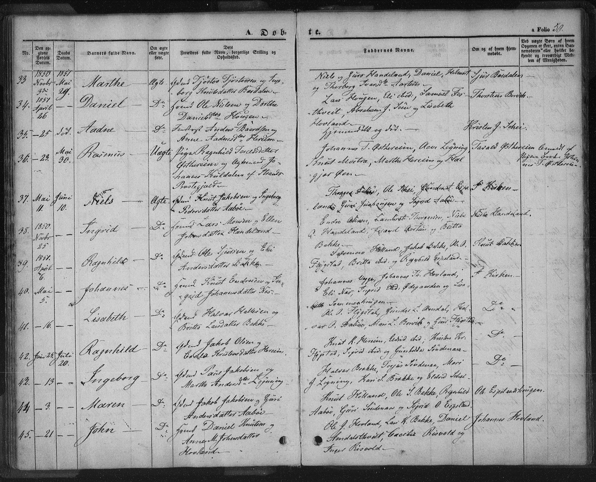 Sand sokneprestkontor, AV/SAST-A-101848/01/III/L0002: Parish register (official) no. A 2, 1838-1859, p. 50