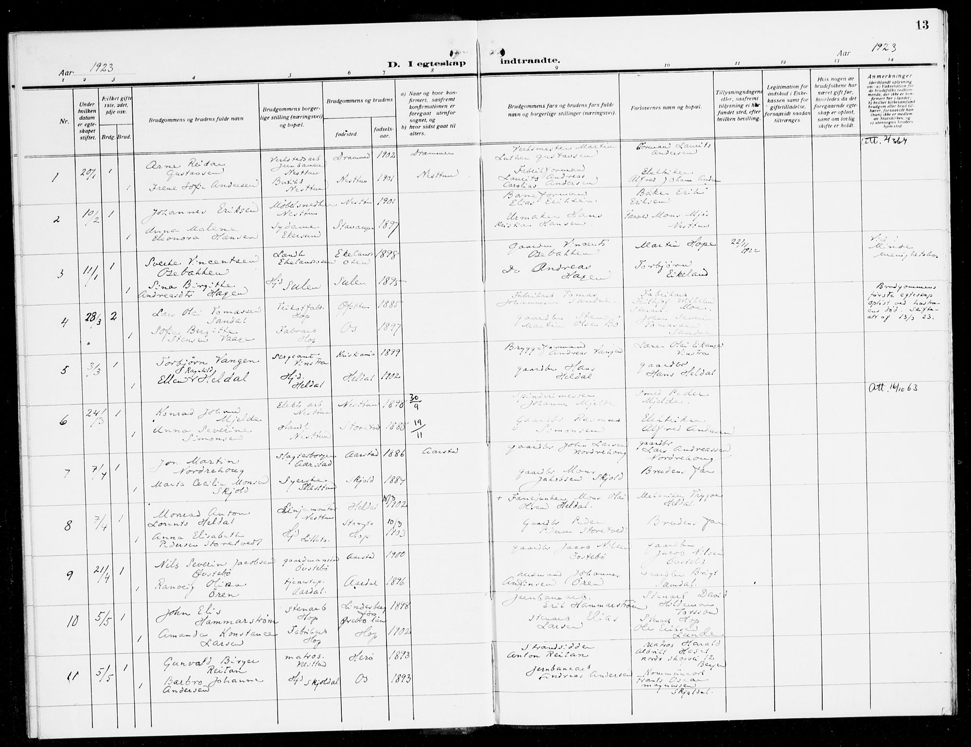 Fana Sokneprestembete, AV/SAB-A-75101/H/Haa/Haak/L0001: Parish register (official) no. K 1, 1920-1931, p. 13