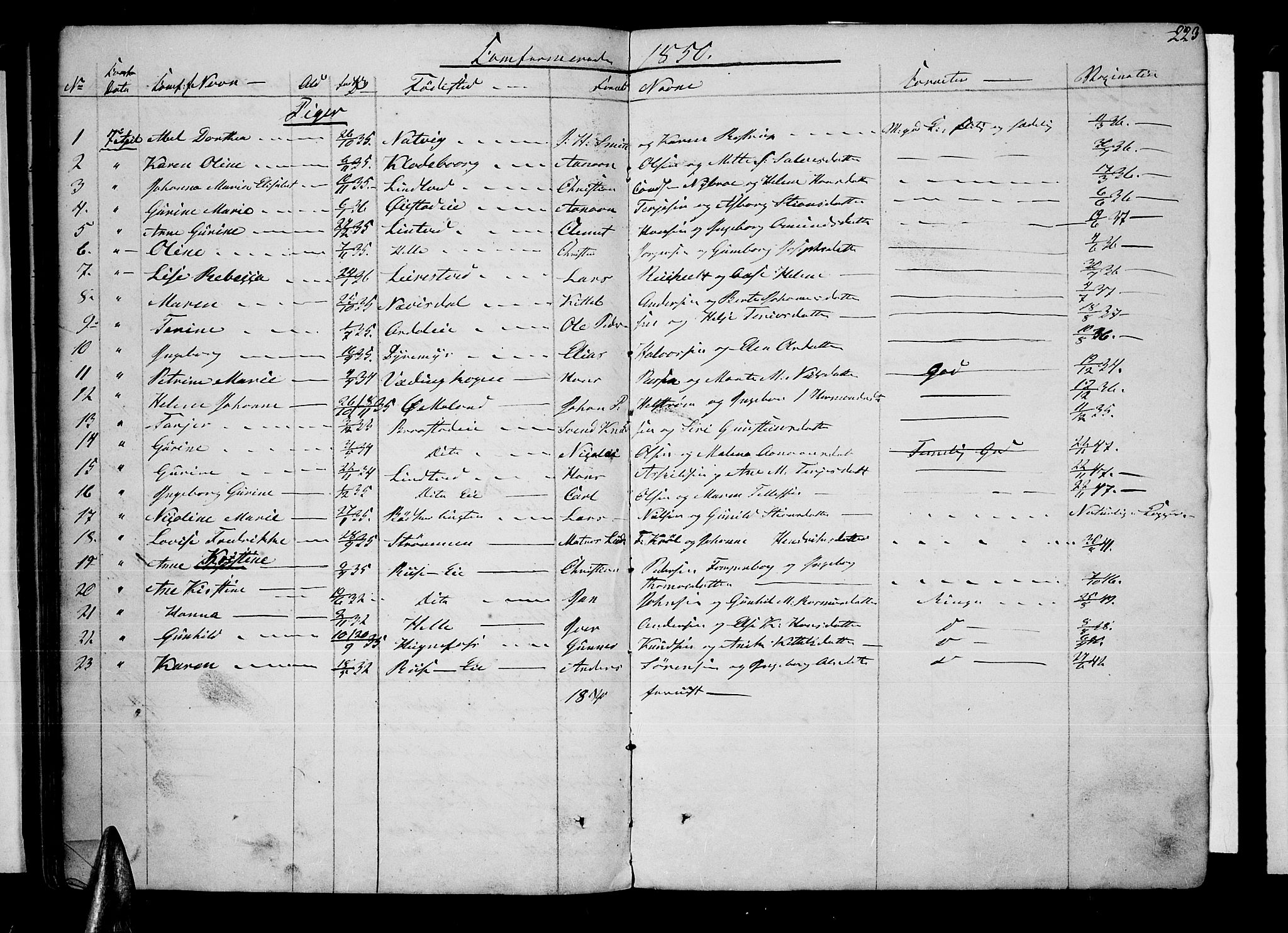 Øyestad sokneprestkontor, SAK/1111-0049/F/Fb/L0006: Parish register (copy) no. B 6, 1843-1854, p. 223