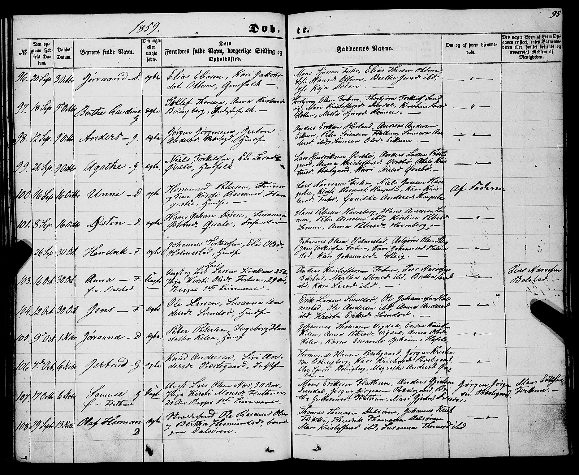 Luster sokneprestembete, SAB/A-81101/H/Haa/Haaa/L0007: Parish register (official) no. A 7, 1849-1859, p. 95